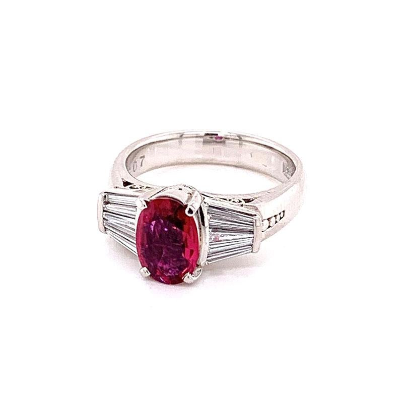 Oval Cut Ruby Diamond Platinum Ring For Sale