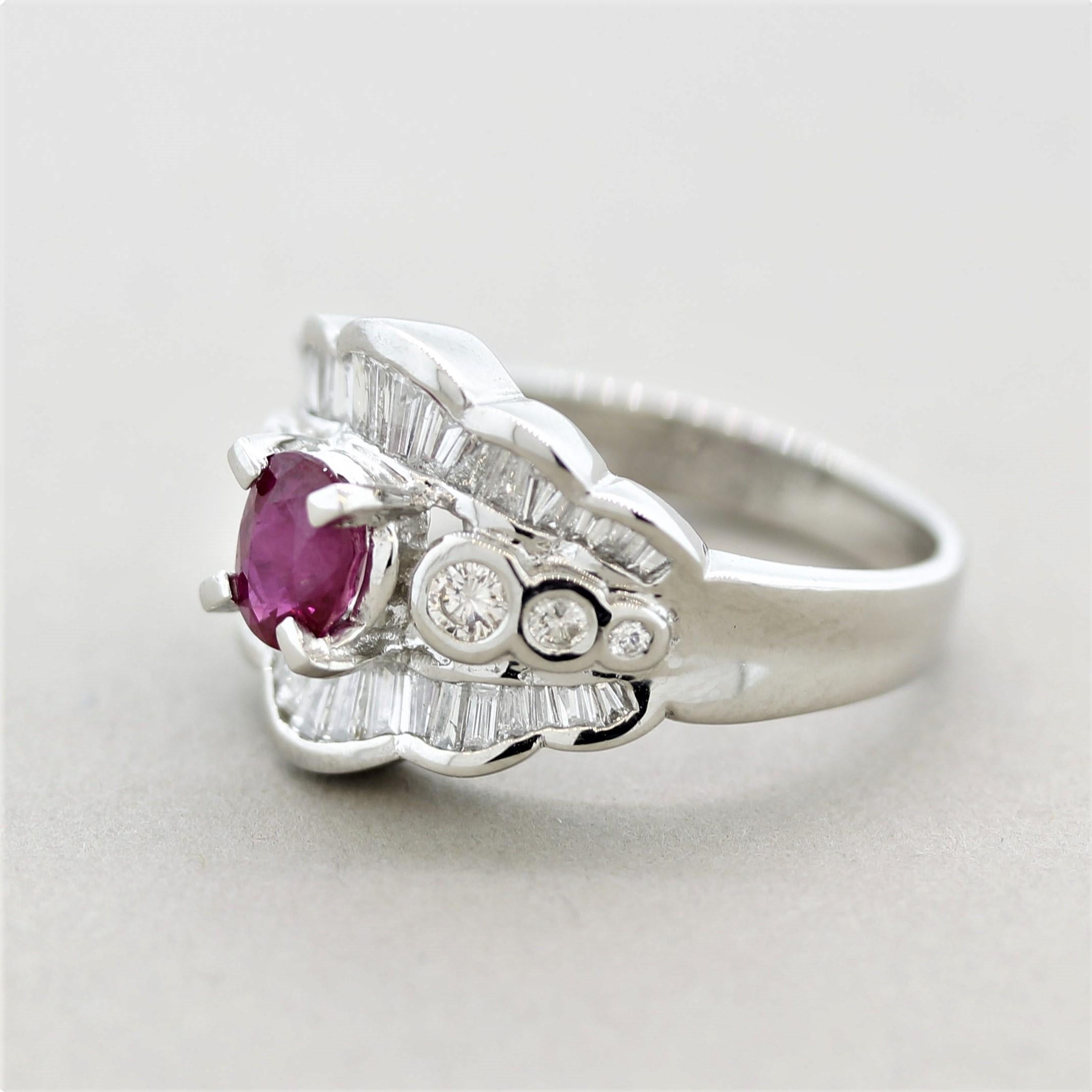Mixed Cut Ruby Diamond Platinum Ring For Sale