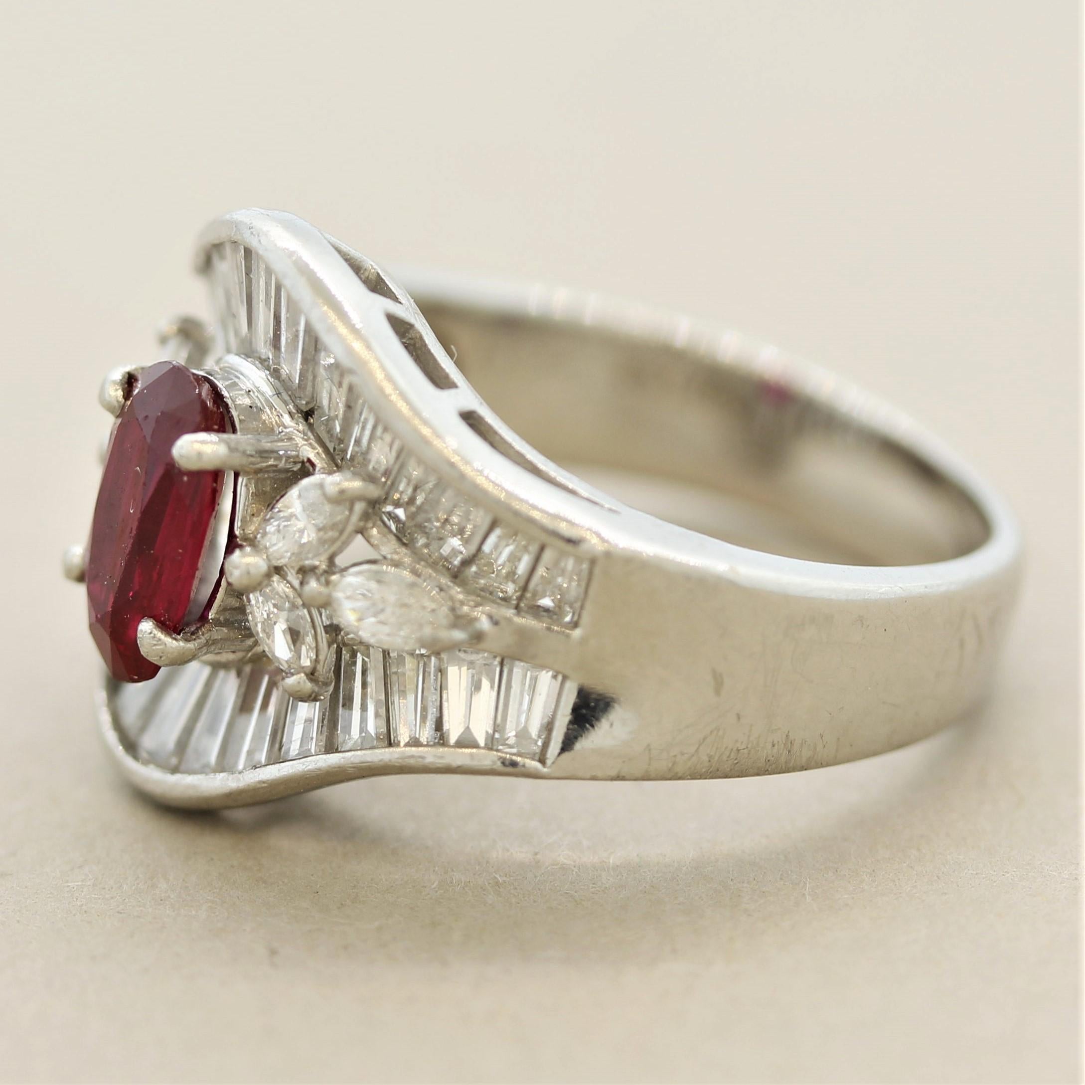 Mixed Cut Ruby Diamond Platinum Ring For Sale