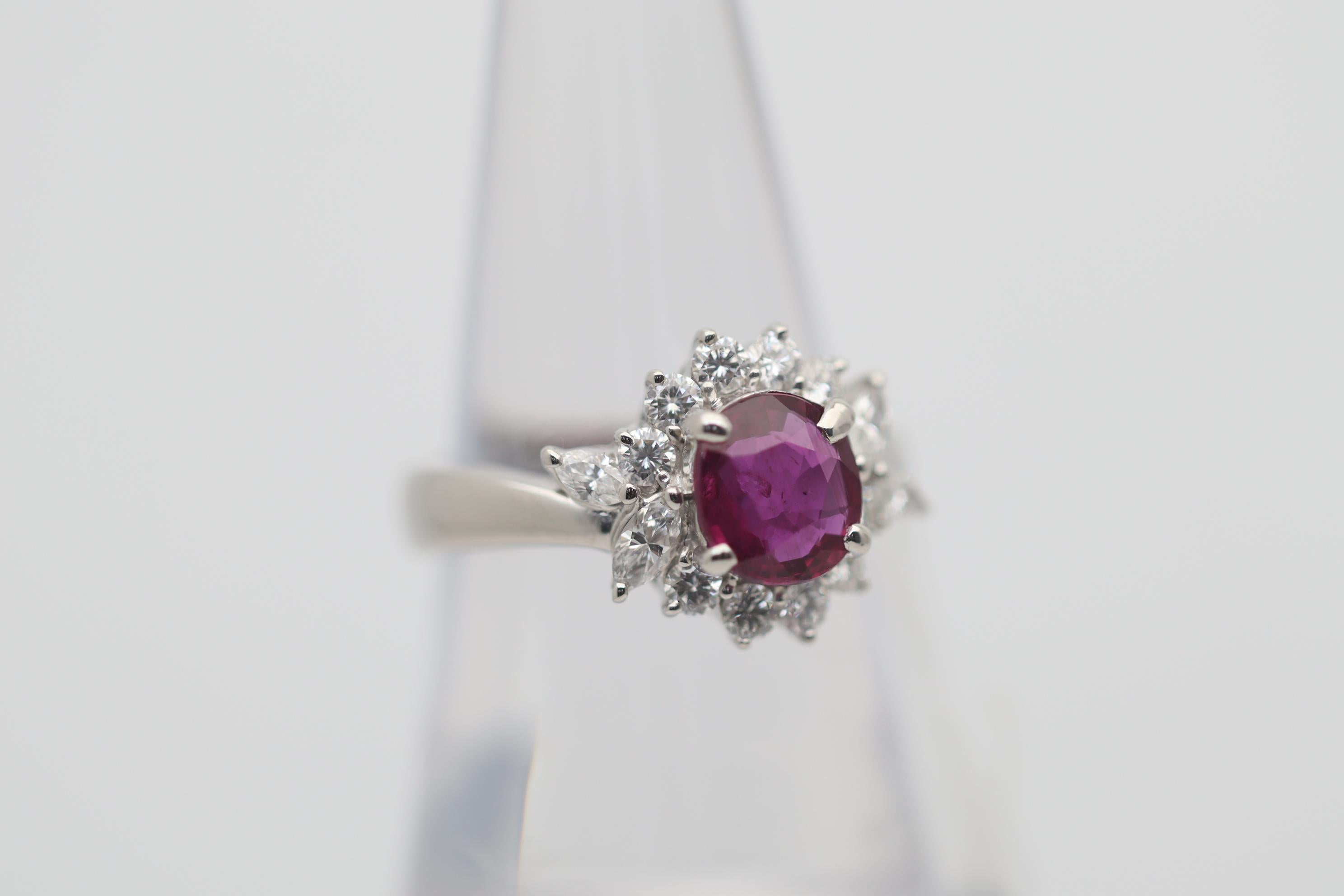Oval Cut Ruby Diamond Platinum Ring For Sale