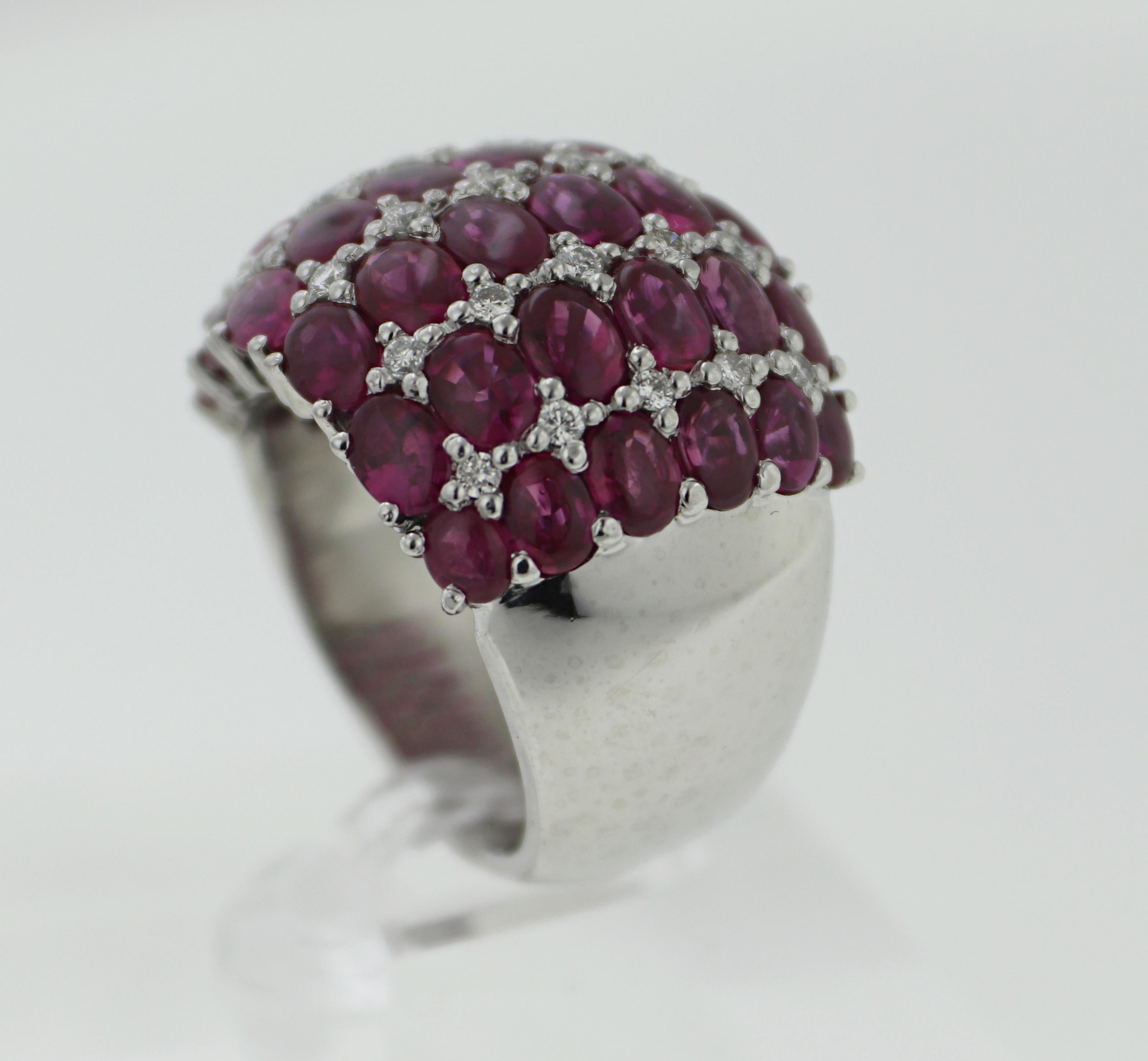 Mixed Cut Ruby, Diamond, Platinum Ring For Sale