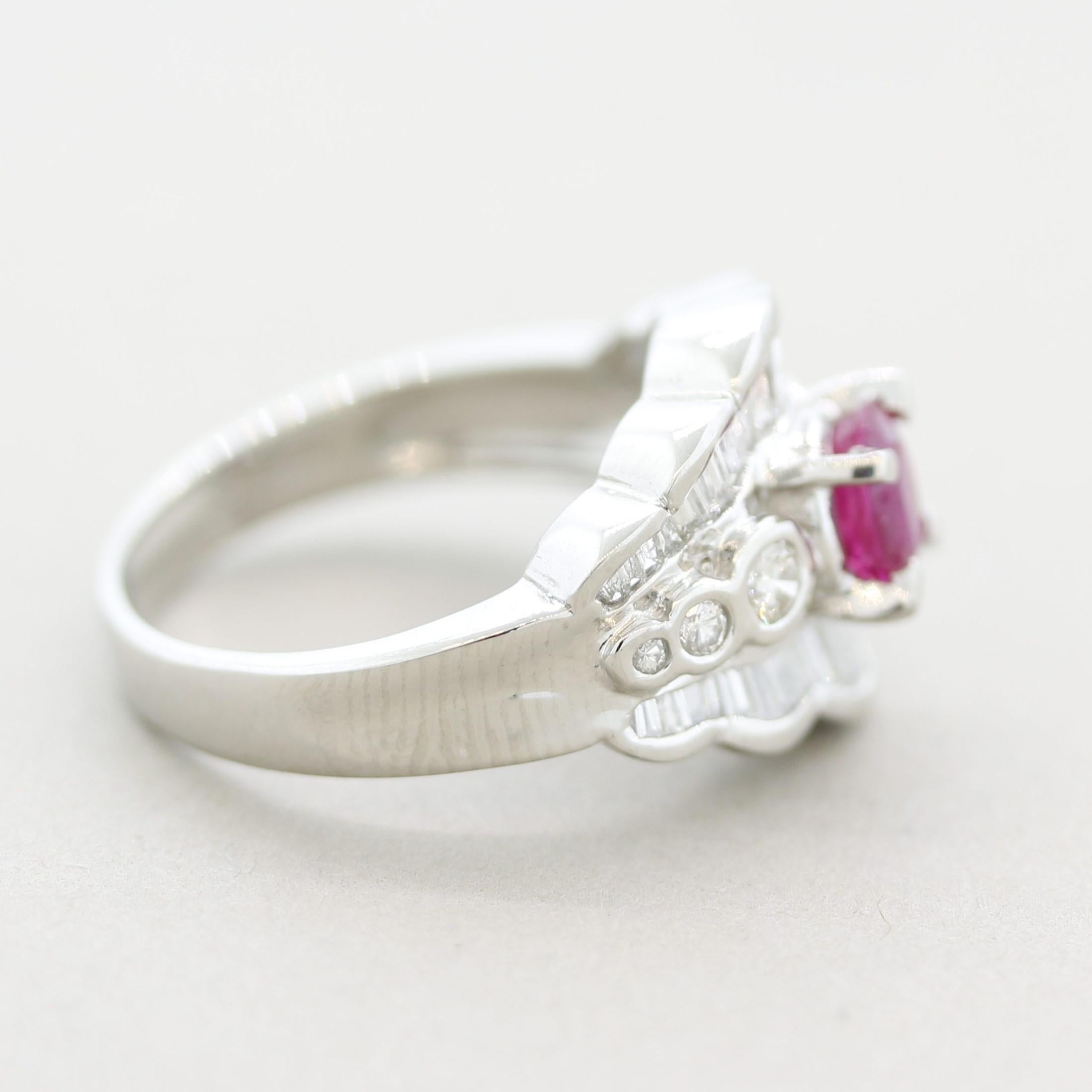 Bague en platine avec diamant et rubis Pour femmes en vente