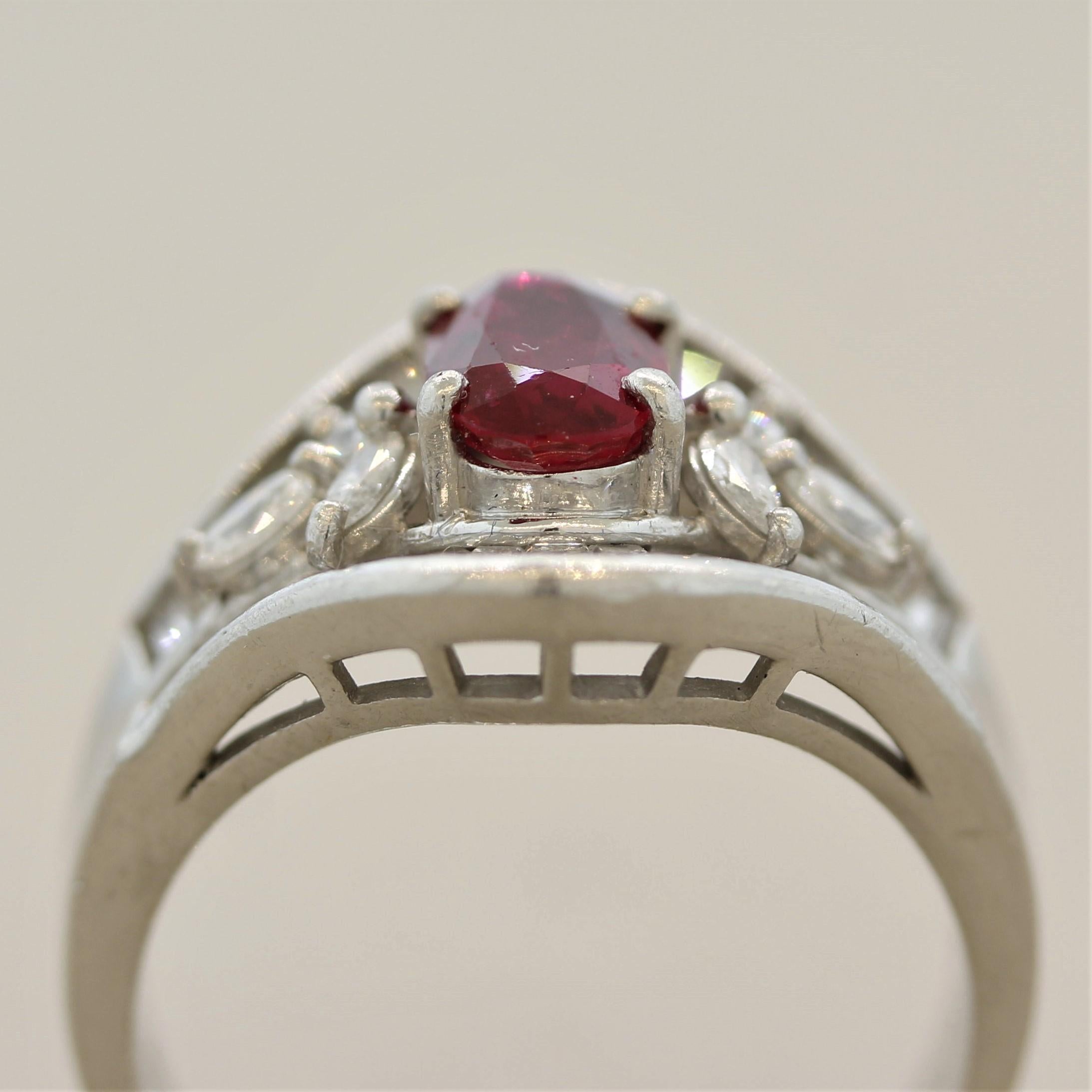 Anello in platino con diamante e rubino in vendita 1
