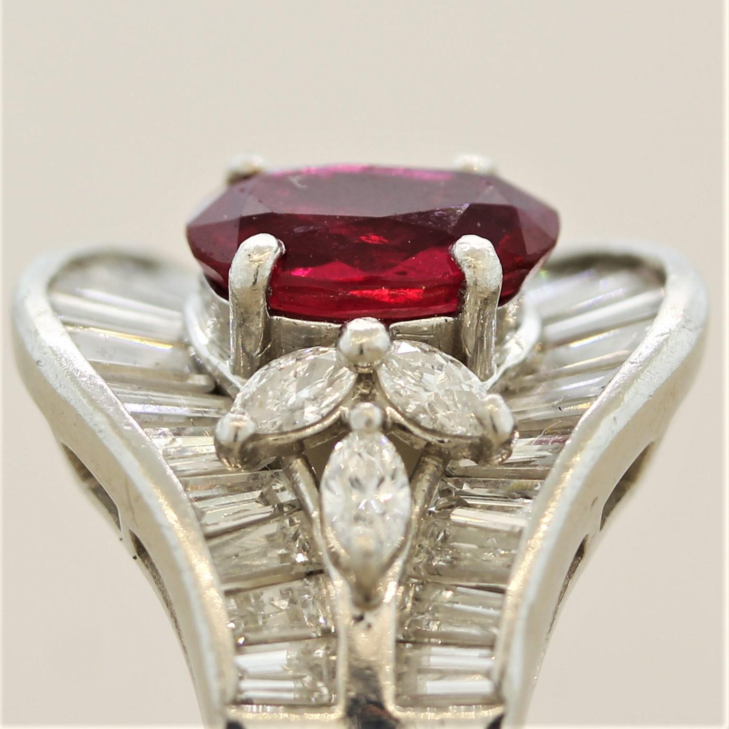 Ruby Diamond Platinum Ring For Sale 2