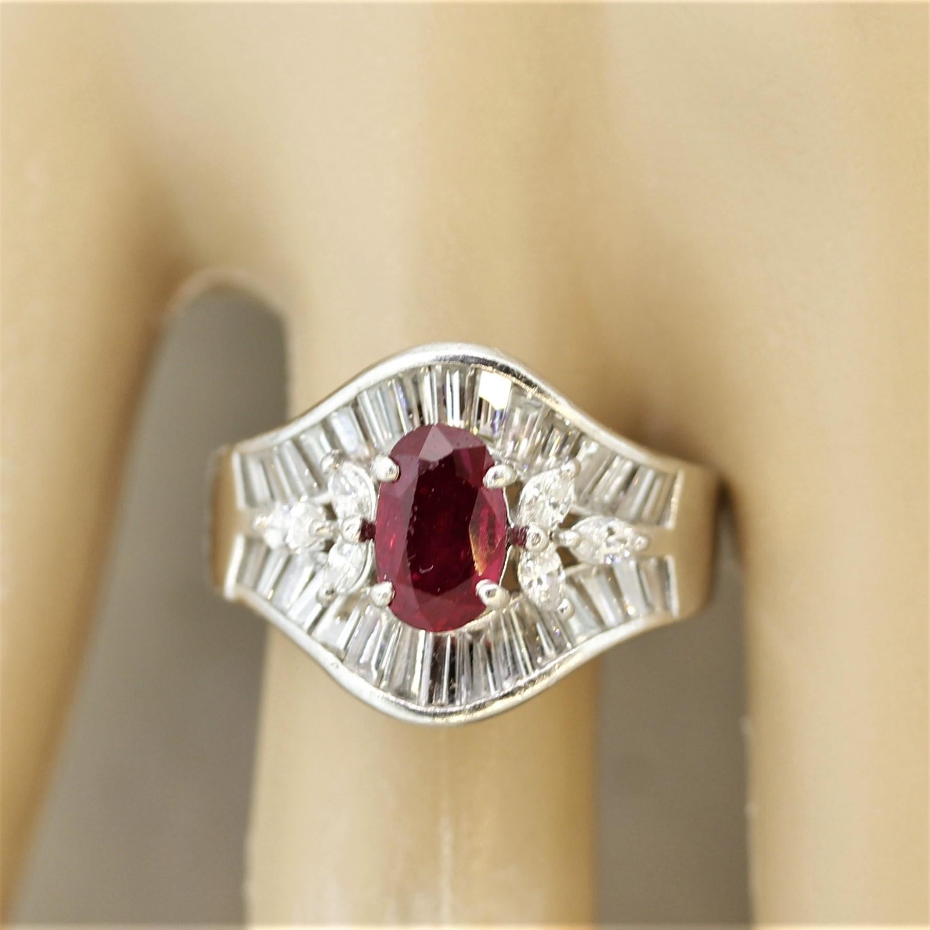 Ruby Diamond Platinum Ring For Sale 4