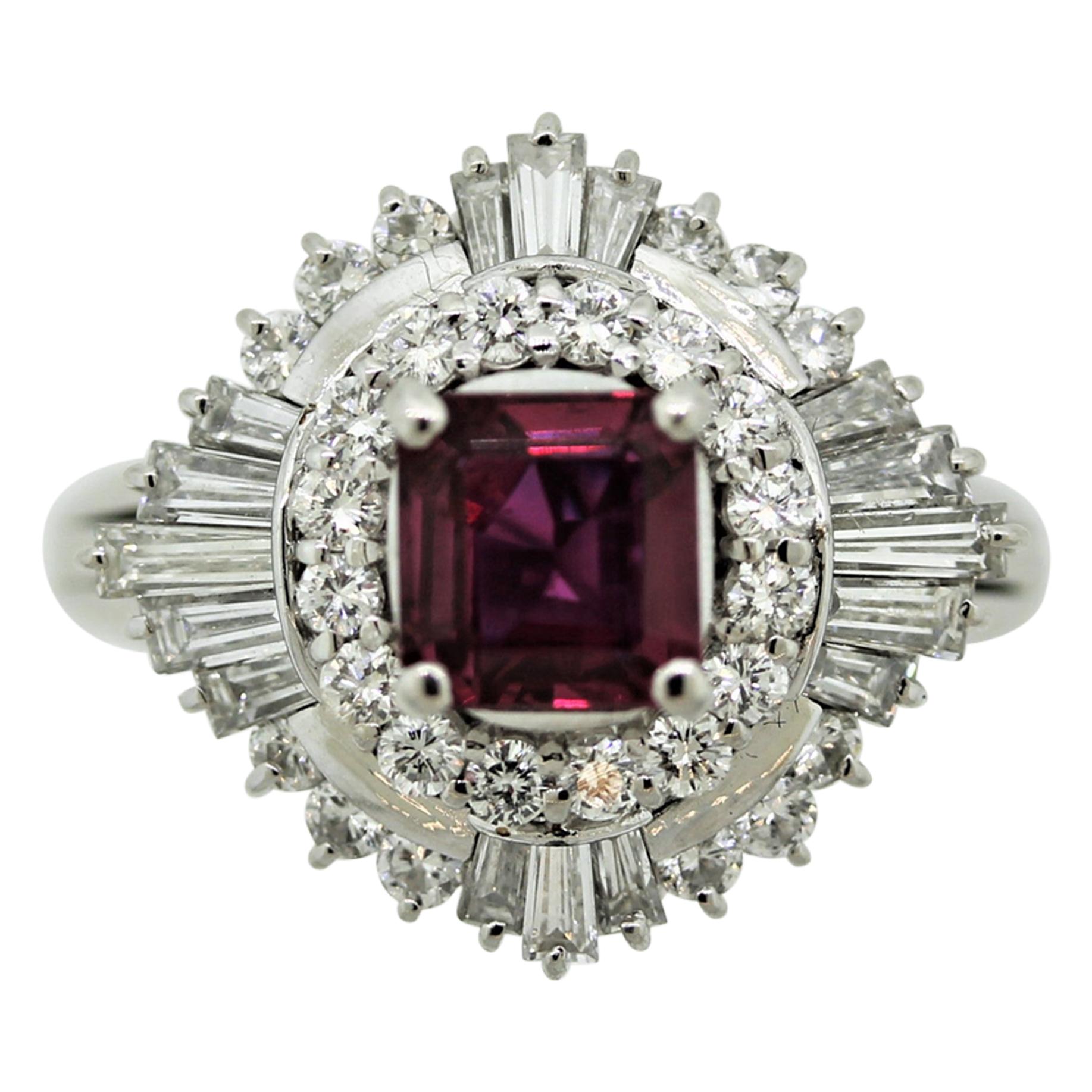 Ruby Diamond Platinum Ring For Sale