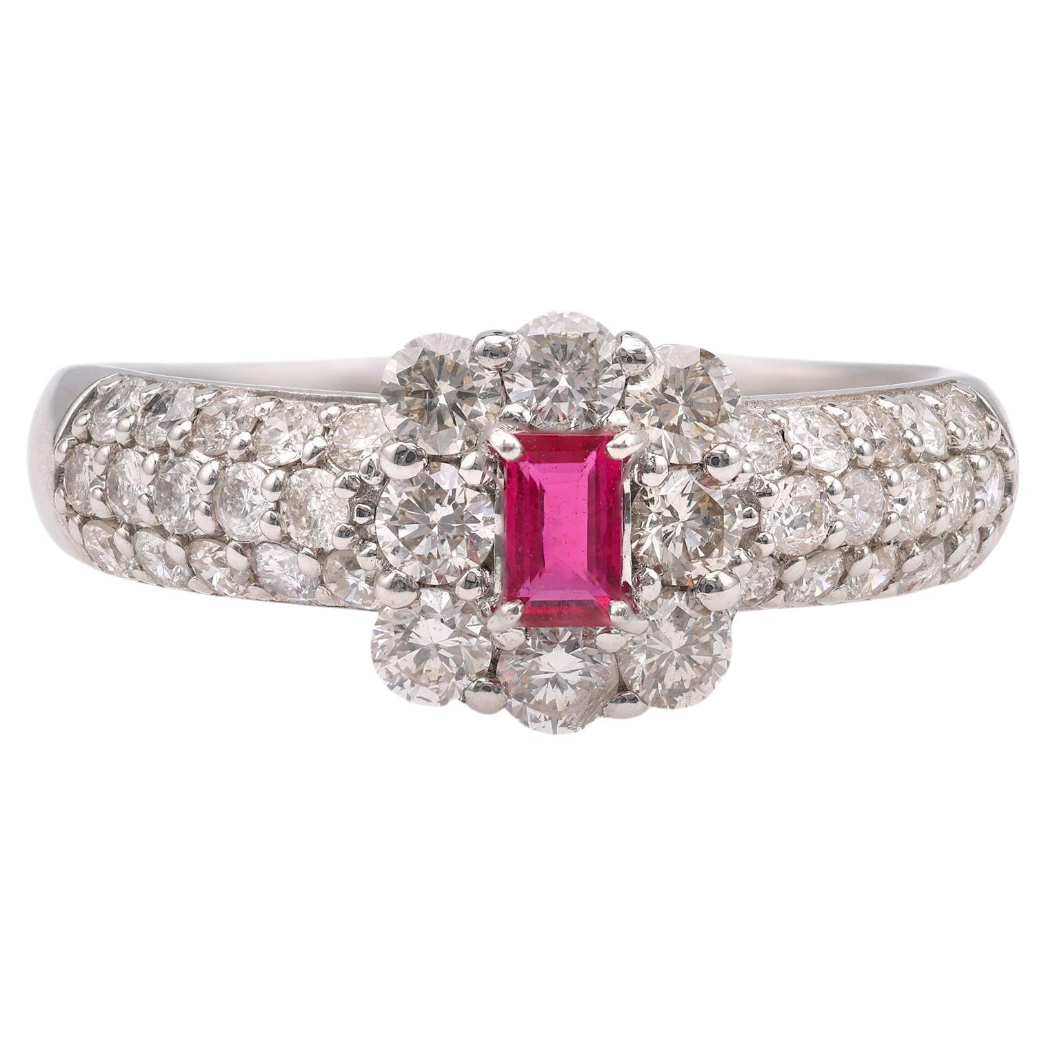 Ruby Diamond Platinum Ring For Sale