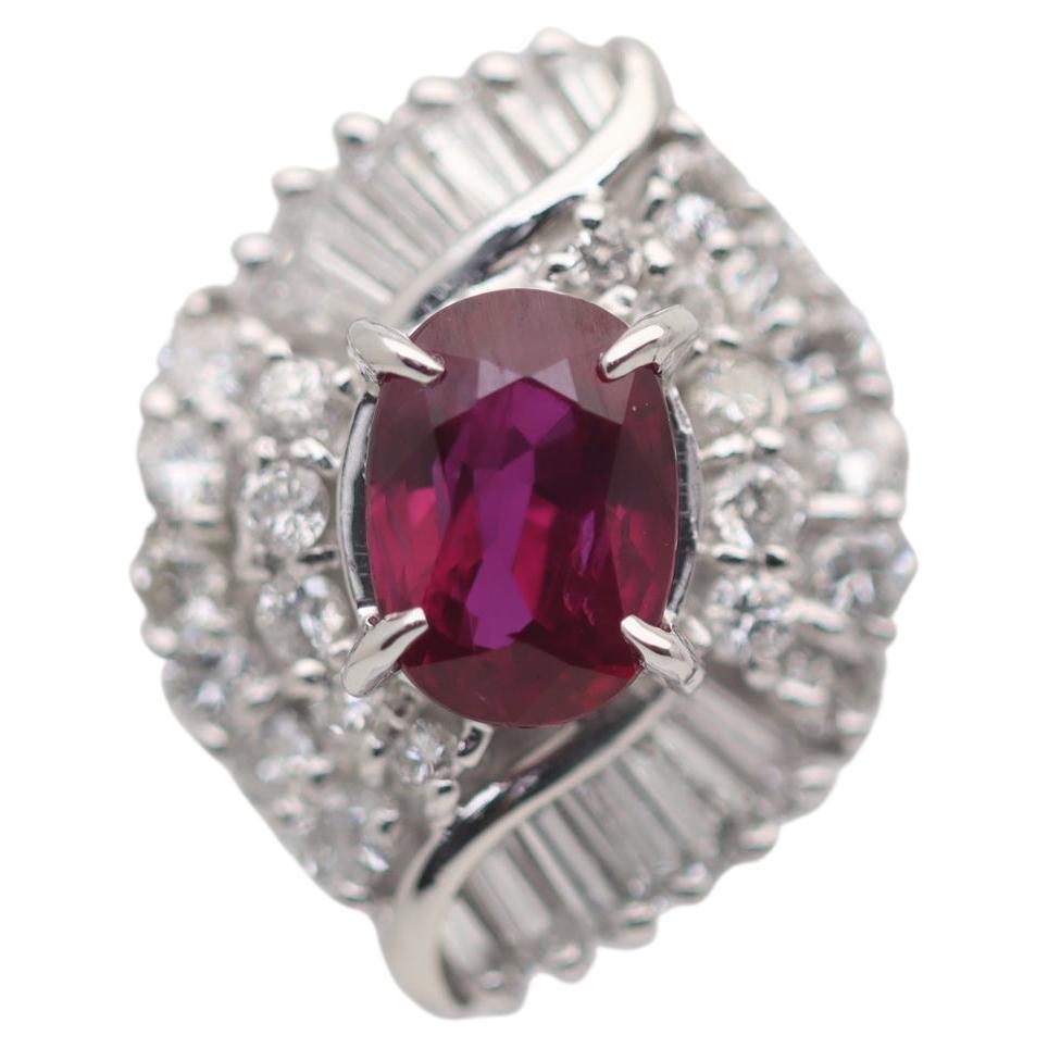 Ruby Diamond Platinum Ring For Sale