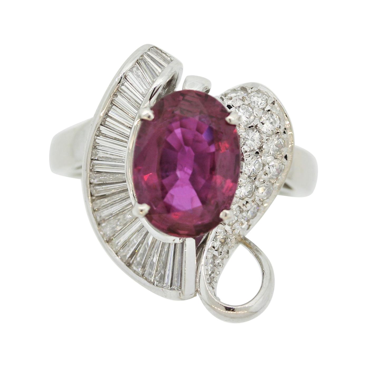 Ruby Diamond Platinum Ring, GIA Certified For Sale