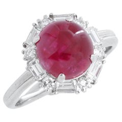 Vintage Ruby & Diamond Platinum Ring Size 9 1/4