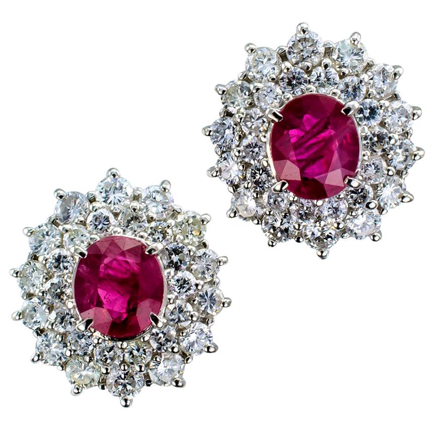 Ruby Diamond Platinum Stud Earrings