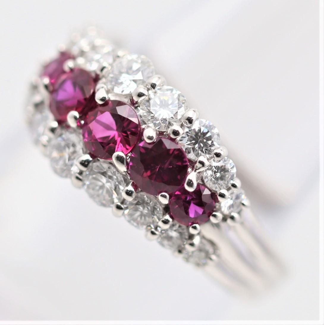Mixed Cut Ruby Diamond Platinum Swirl Band Ring For Sale
