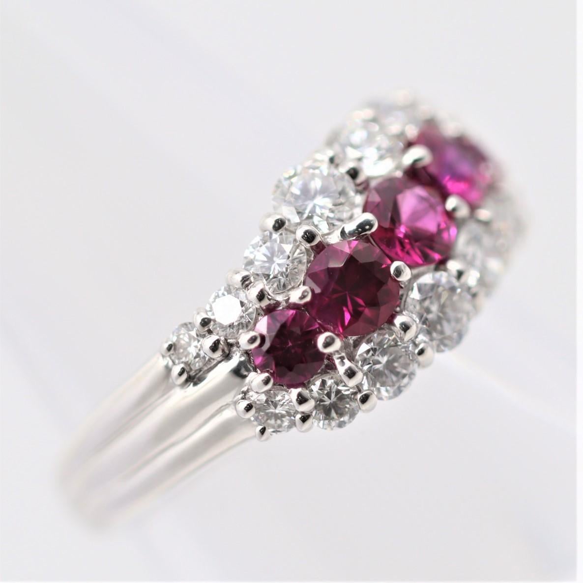 Ruby Diamond Platinum Swirl Band Ring In New Condition For Sale In Beverly Hills, CA