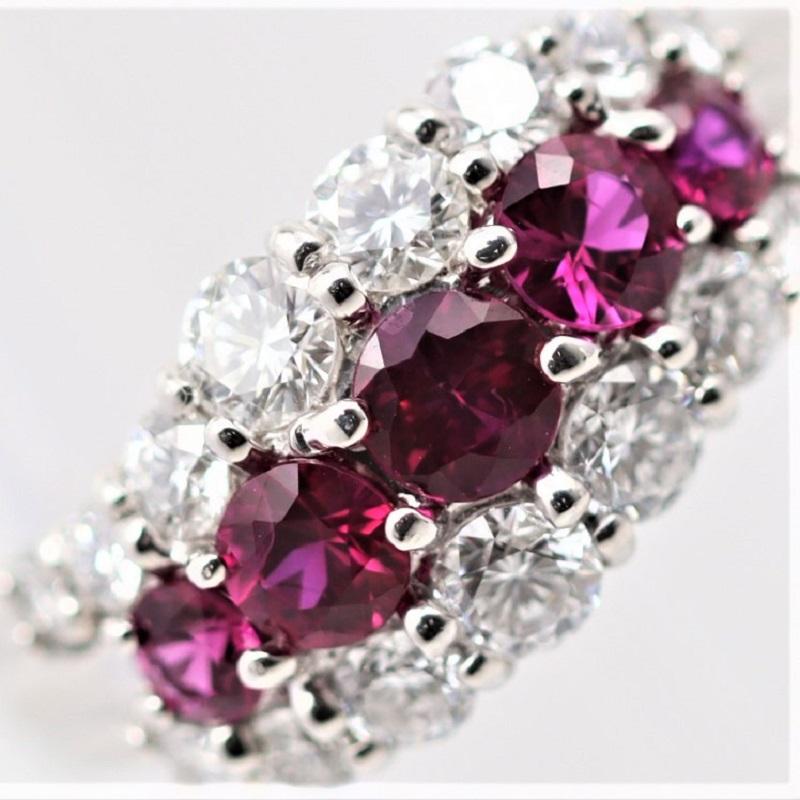 Women's Ruby Diamond Platinum Swirl Band Ring For Sale