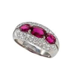 Ruby Diamond Platinum Three Stone Ring