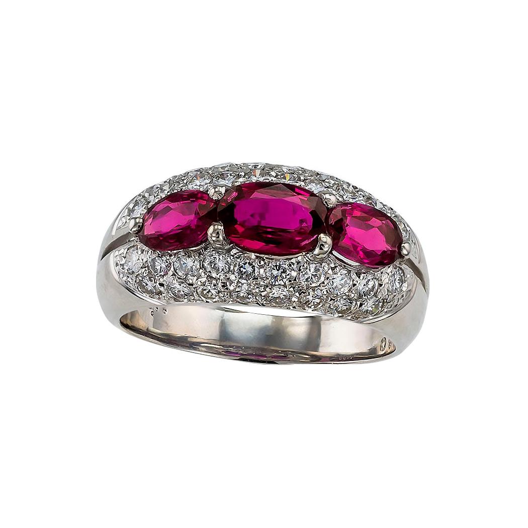 Ruby Diamond Platinum Three Stone Ring
