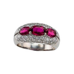 Vintage Ruby Diamond Platinum Three Stone Ring