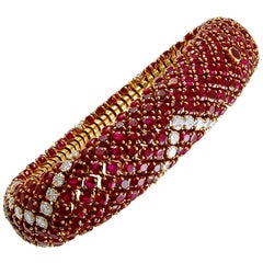 Vintage-Style Ruby Diamond Bombe Bracelet