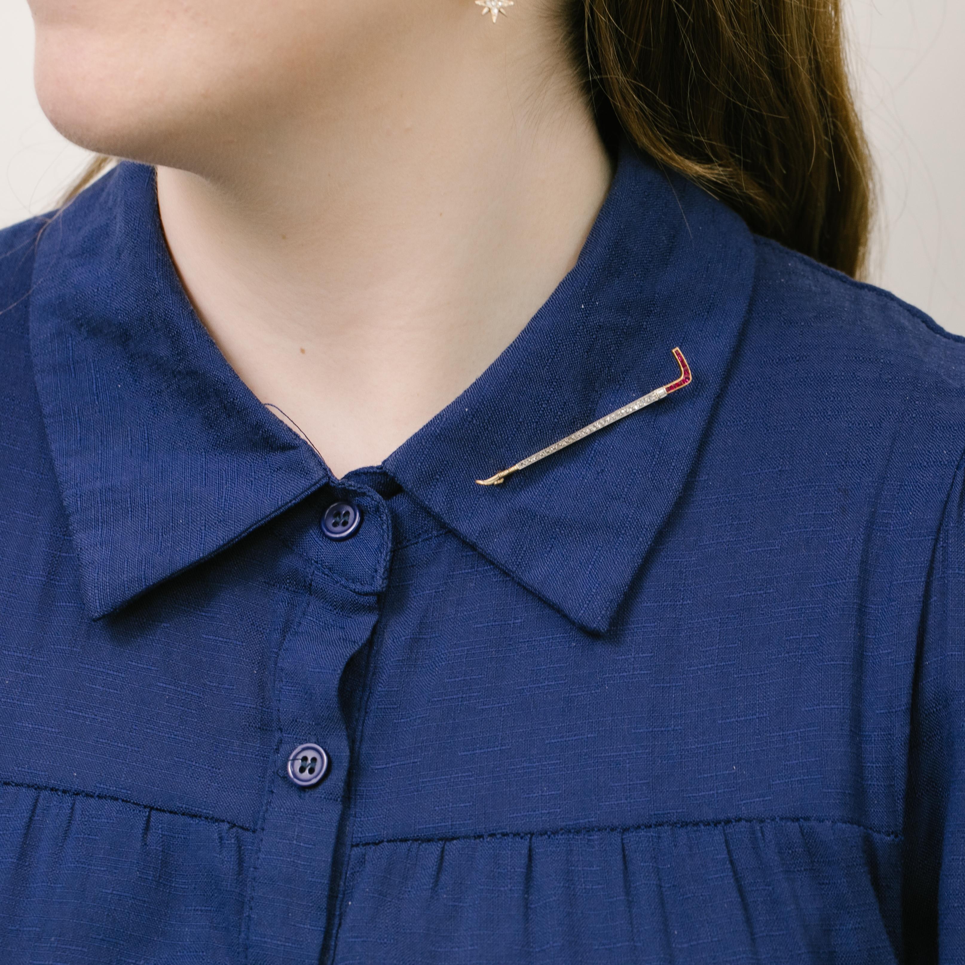 Edwardian Ruby & Diamond Riding Crop Brooch Circa 1900-10 For Sale