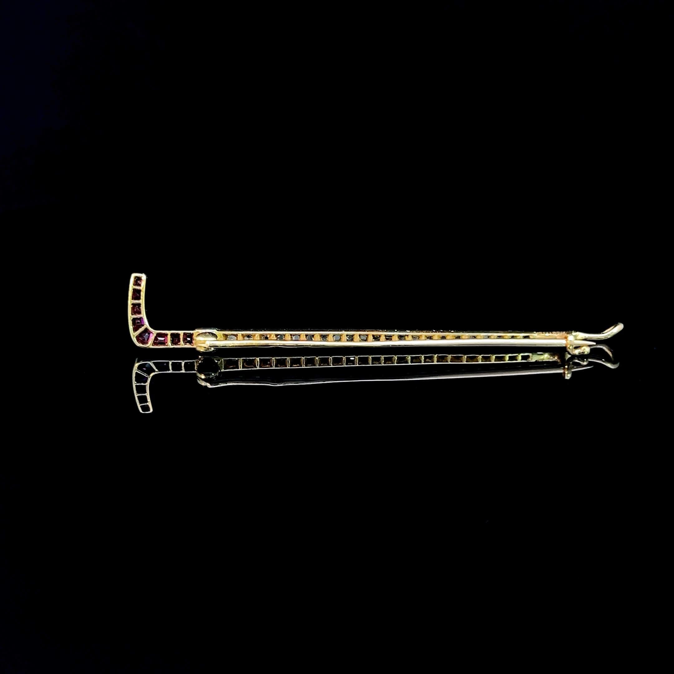 Ruby & Diamond Riding Crop Brooch Circa 1900-10 In Good Condition For Sale In ADELAIDE, SA