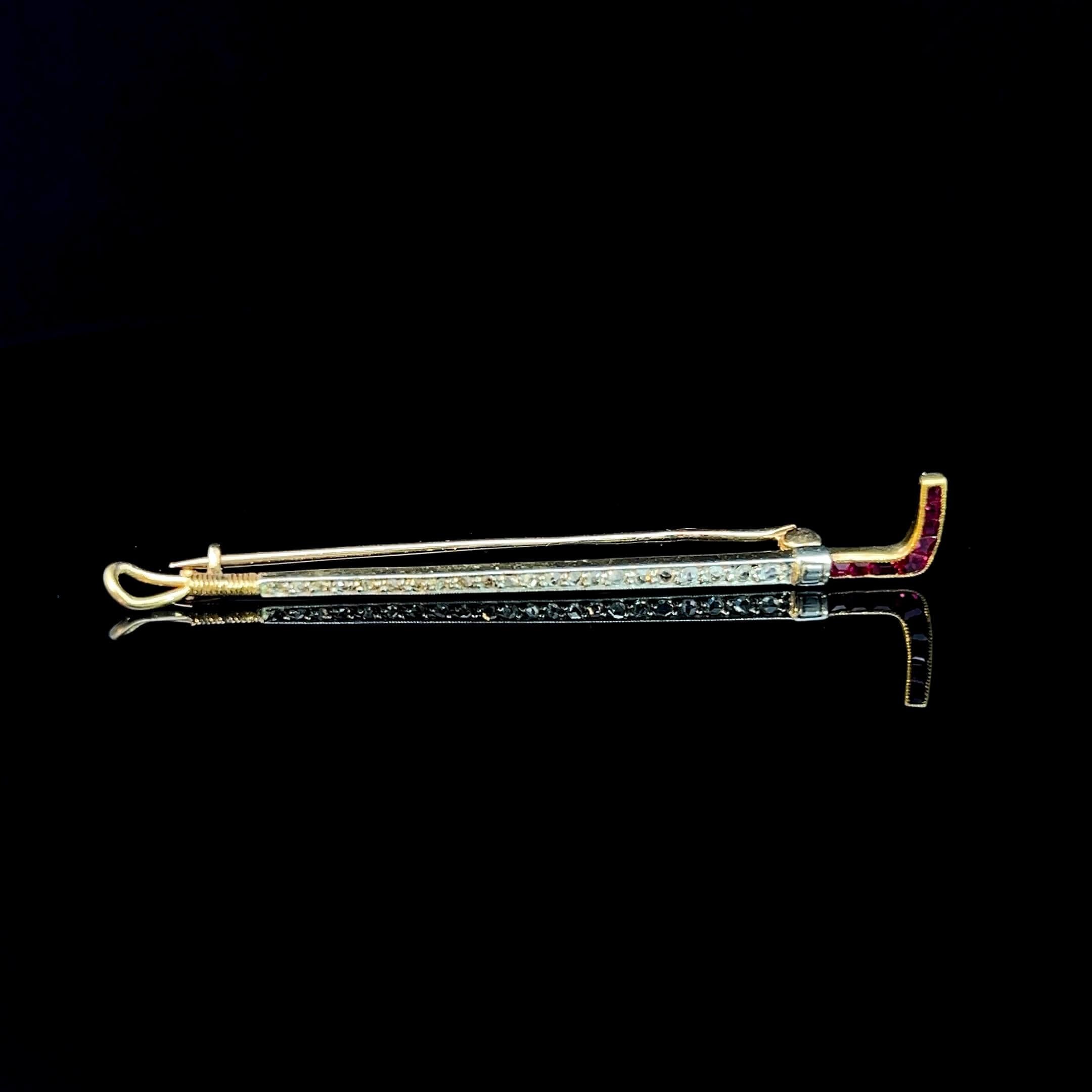 Women's or Men's Ruby & Diamond Riding Crop Brooch Circa 1900-10 For Sale