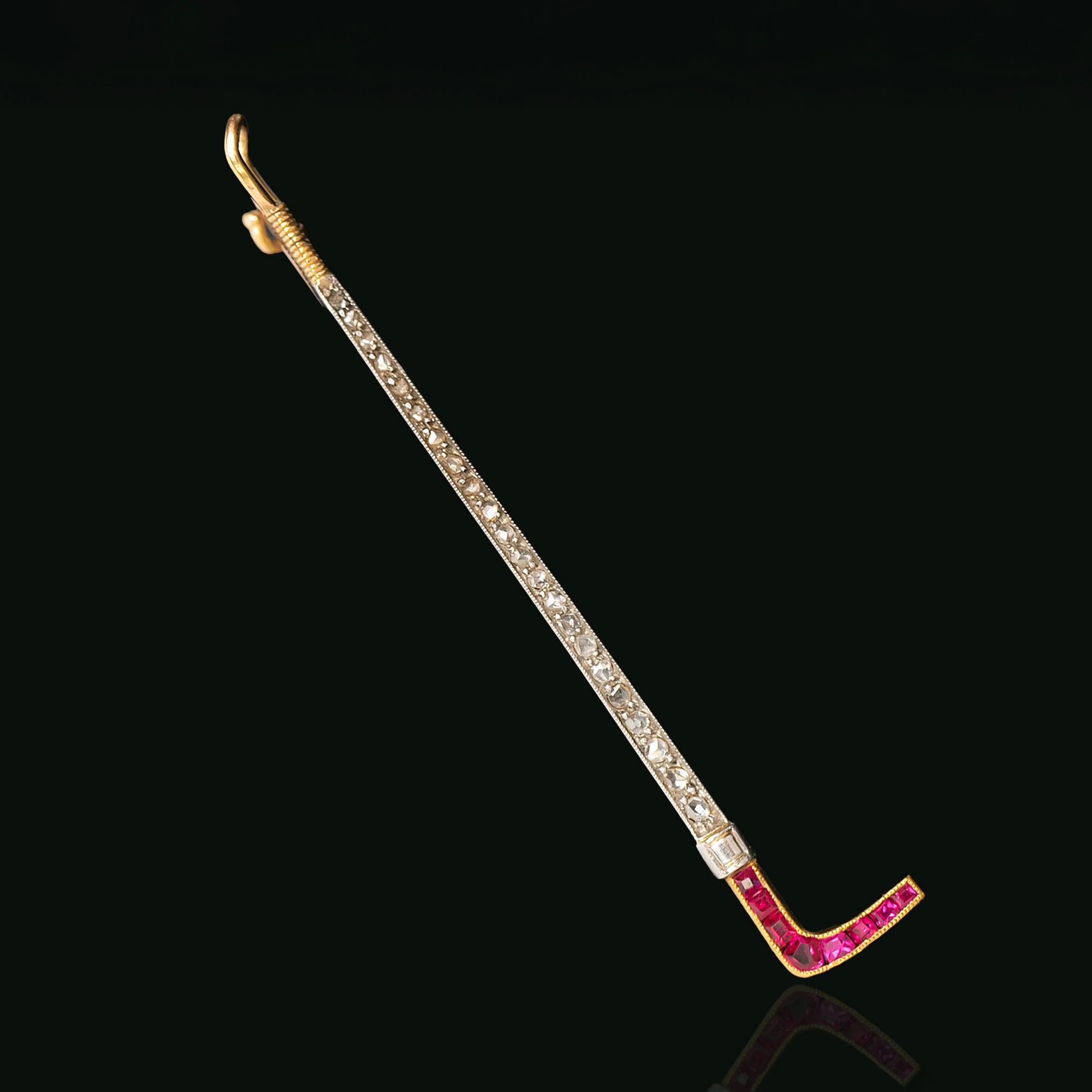 Ruby & Diamond Riding Crop Brooch Circa 1900-10 For Sale 1