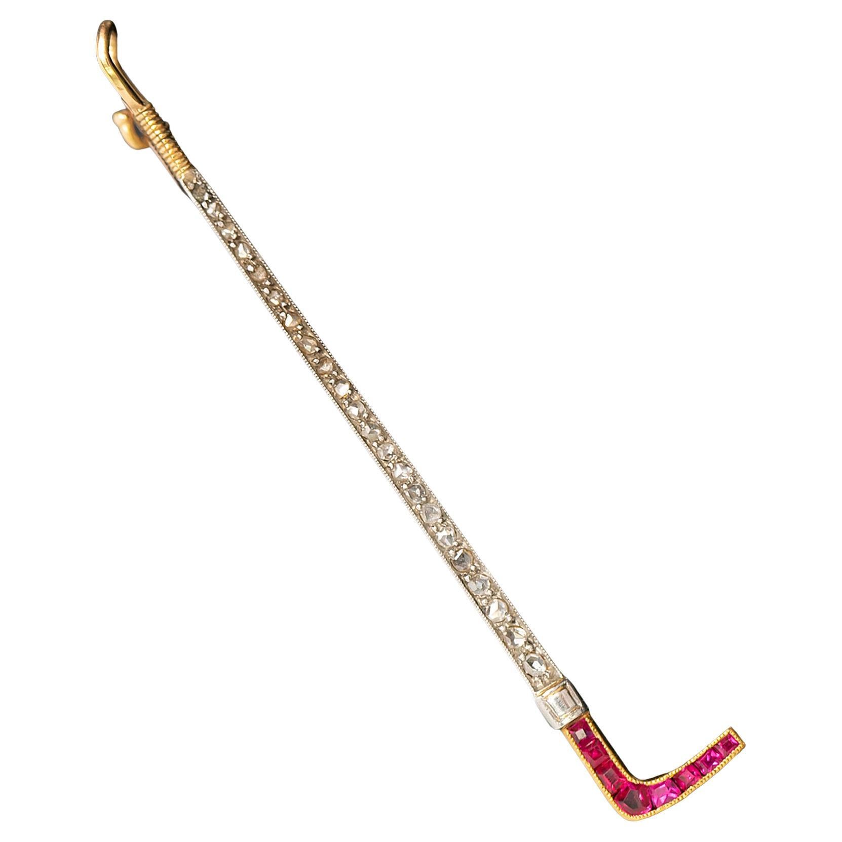 Ruby & Diamond Riding Crop Brooch Circa 1900-10