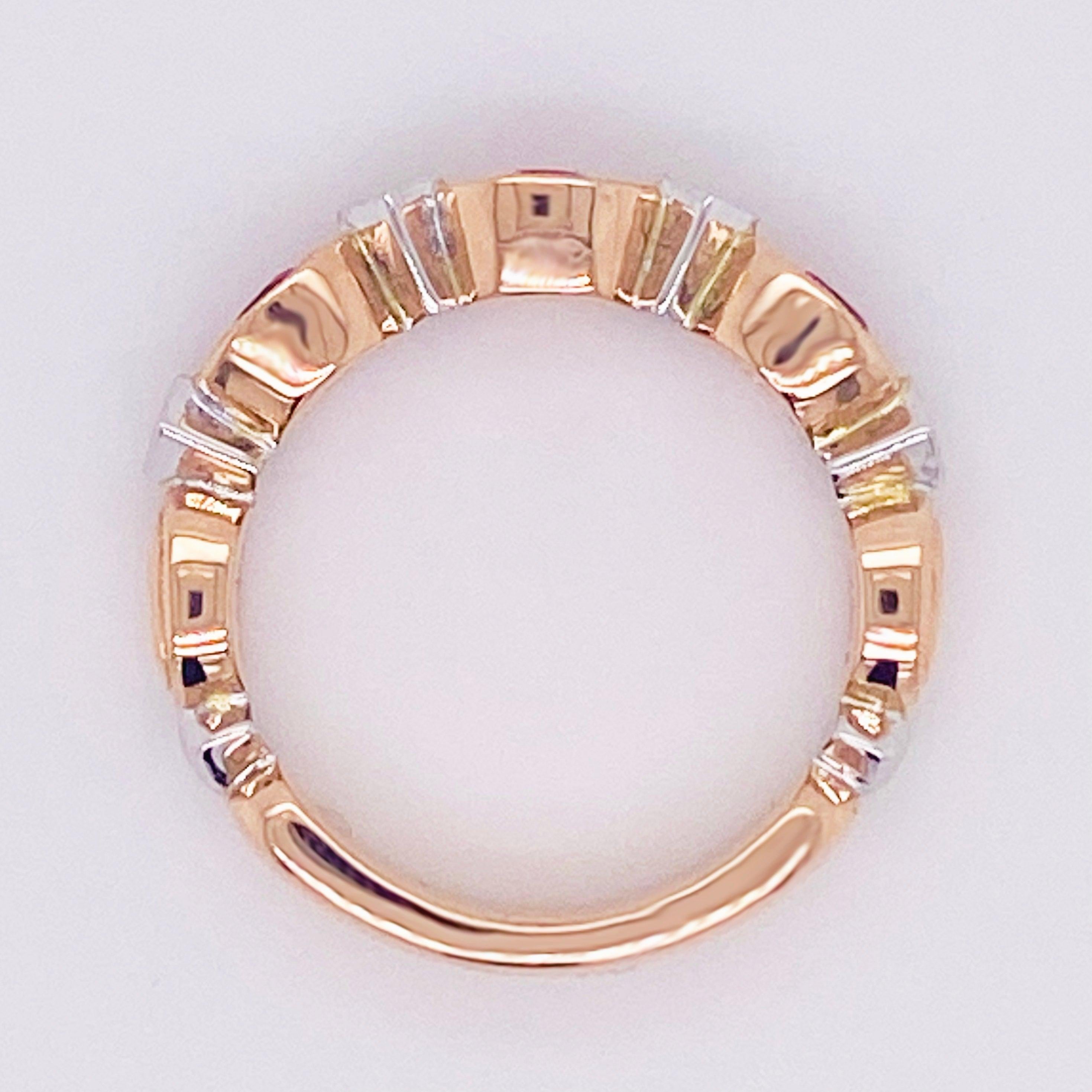 Im Angebot: Rubin-Rubin-Diamant-Ring, 14 Karat und Weißgold, stapelbar, ovaler Rubin-Ehering () 5