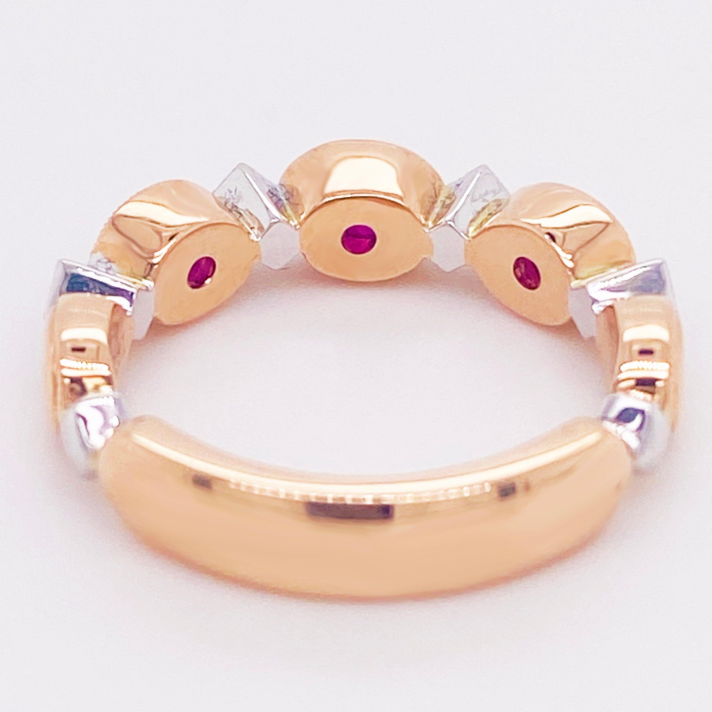 Im Angebot: Rubin-Rubin-Diamant-Ring, 14 Karat und Weißgold, stapelbar, ovaler Rubin-Ehering () 6