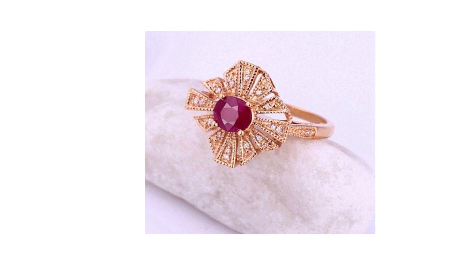 Modern Ruby Diamond Ring 14k Rose Gold For Sale