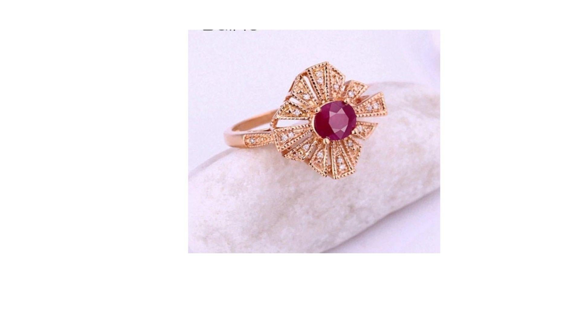 Oval Cut Ruby Diamond Ring 14k Rose Gold For Sale