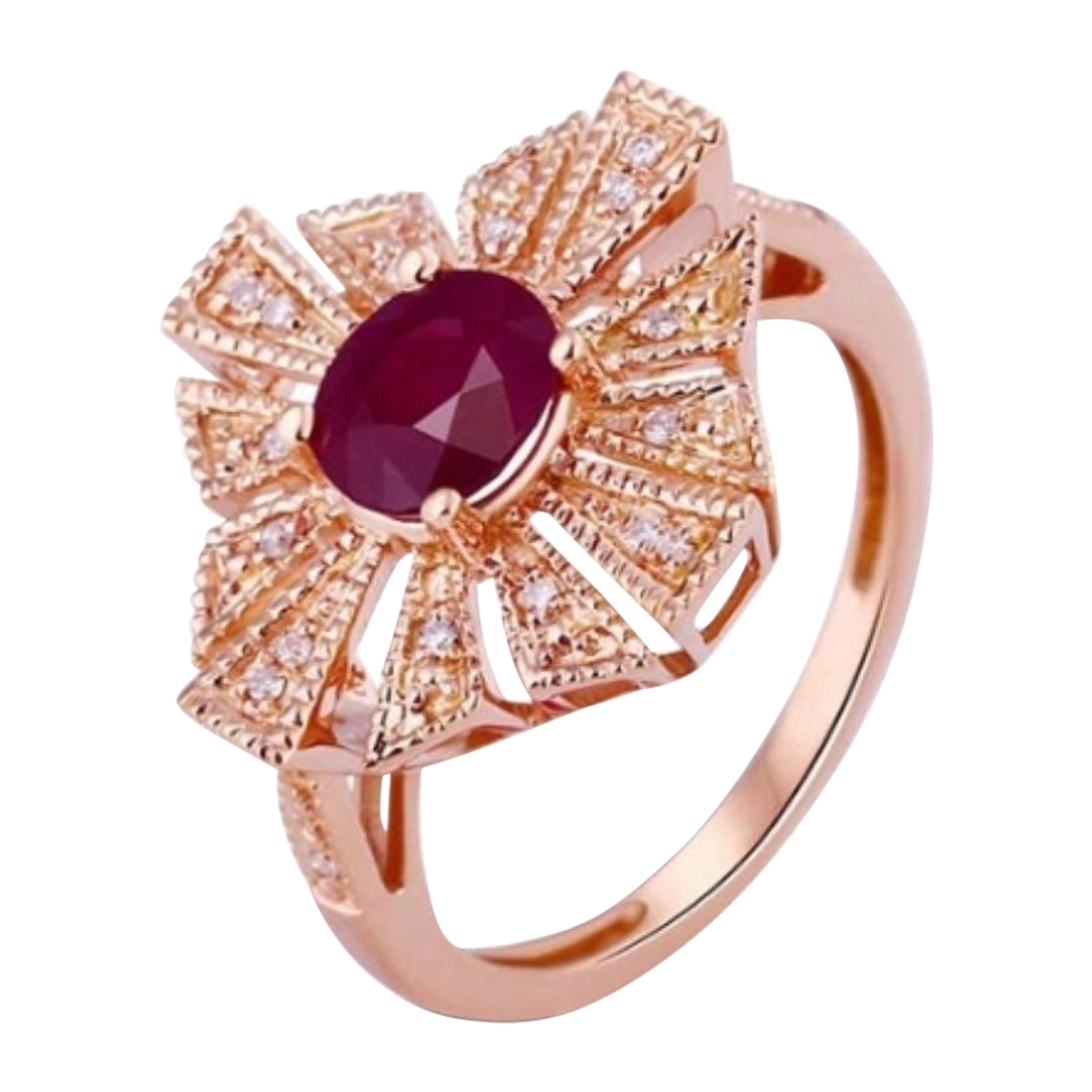 Ruby Diamond Ring 14k Rose Gold For Sale