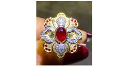Ruby Diamond Ring 18 Karat Yellow Gold Flower Shape