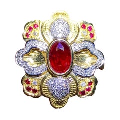 Ruby Diamond Ring 18 Karat Yellow Gold Flower Shape