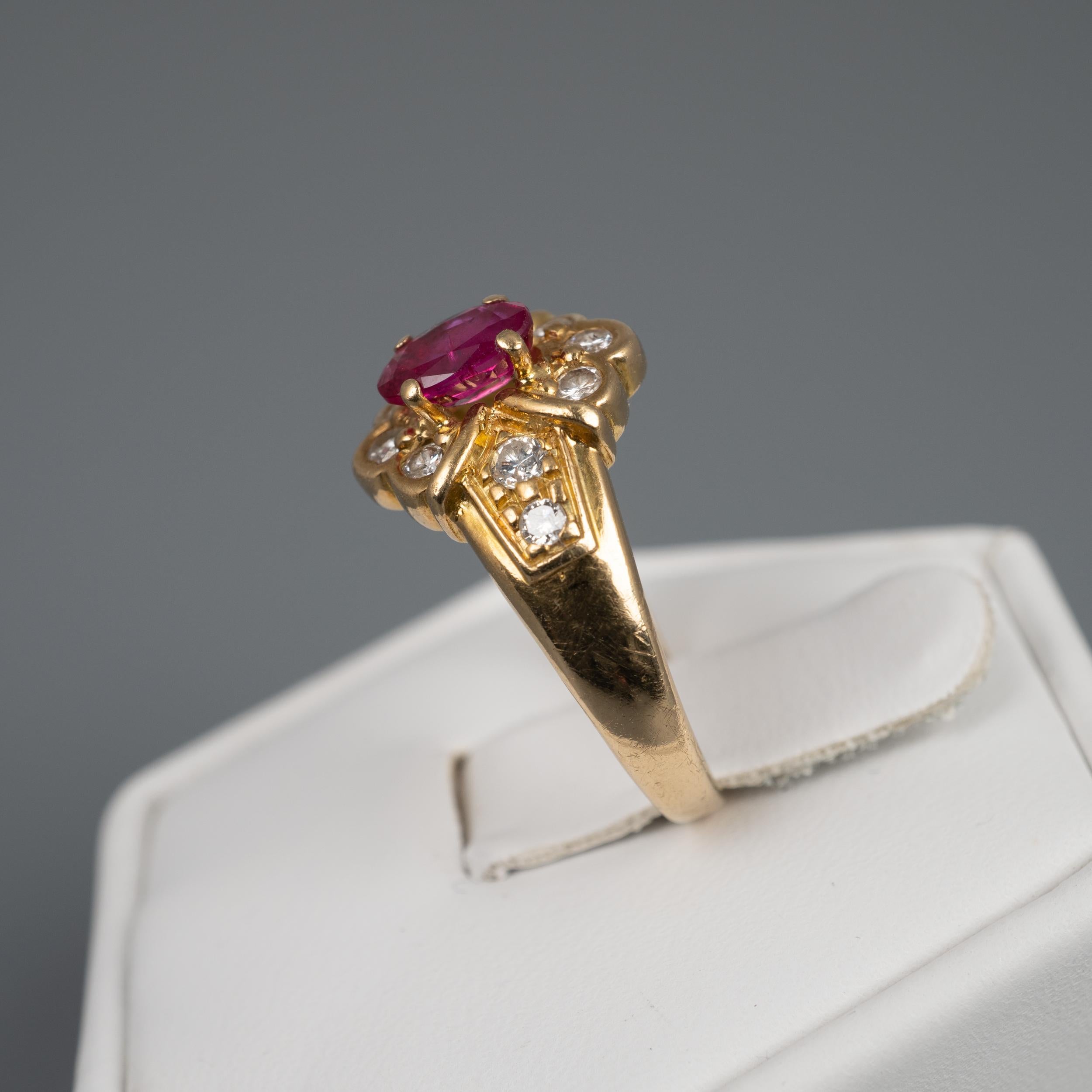 Ruby Diamond Ring 18 Karat Yellow Gold Vintage French Jewelry 1