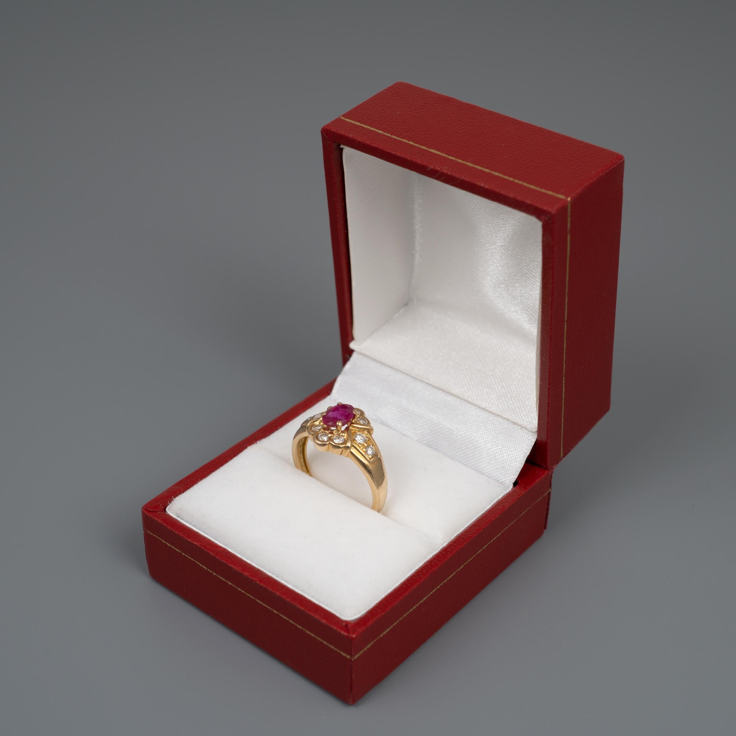 Ruby Diamond Ring 18 Karat Yellow Gold Vintage French Jewelry 3