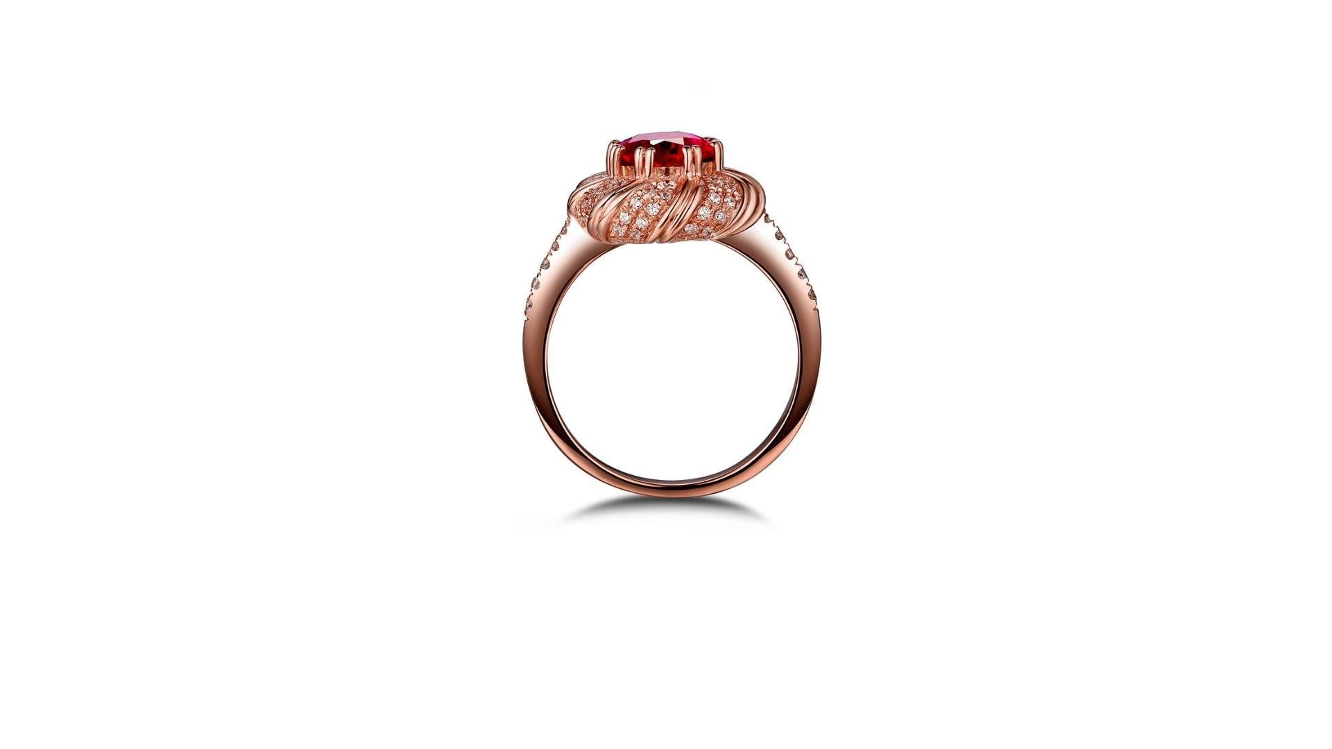 Oval Cut Ruby Diamond Ring 18K Rose Gold For Sale