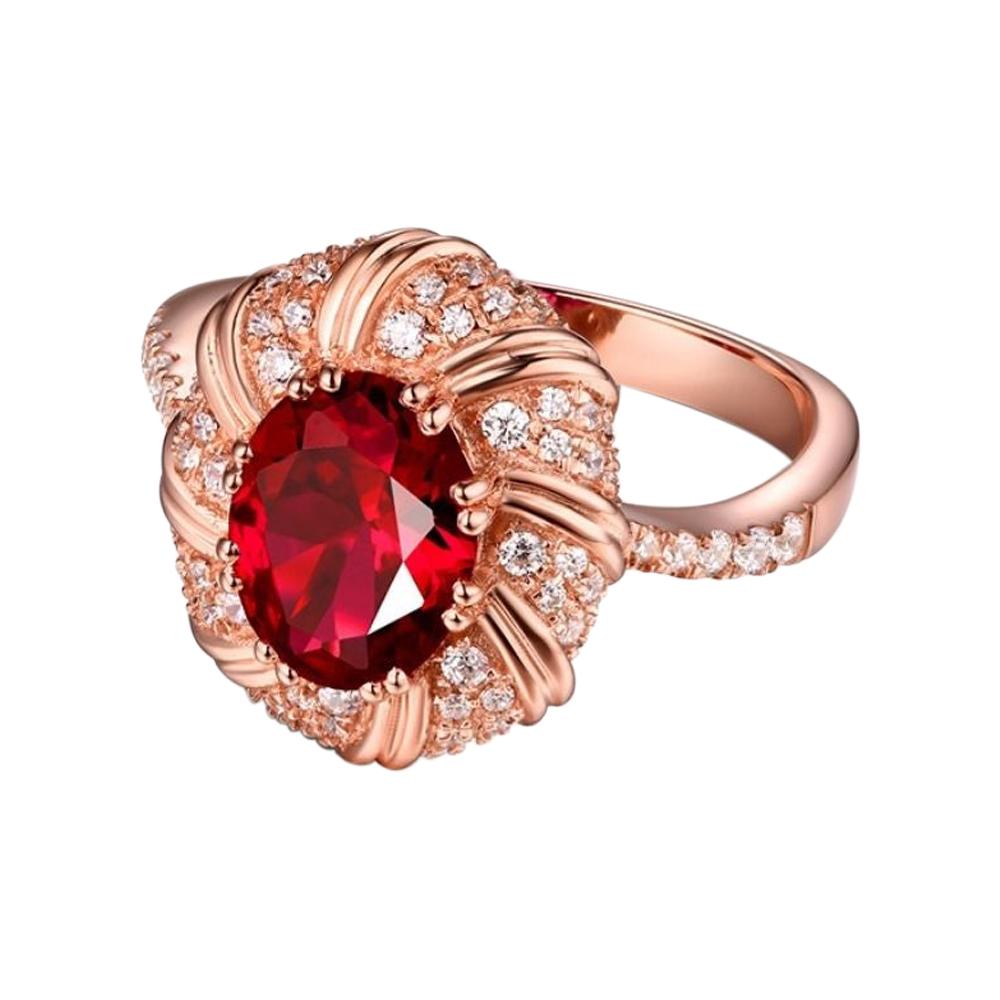 Ruby Diamond Ring 18K Rose Gold For Sale