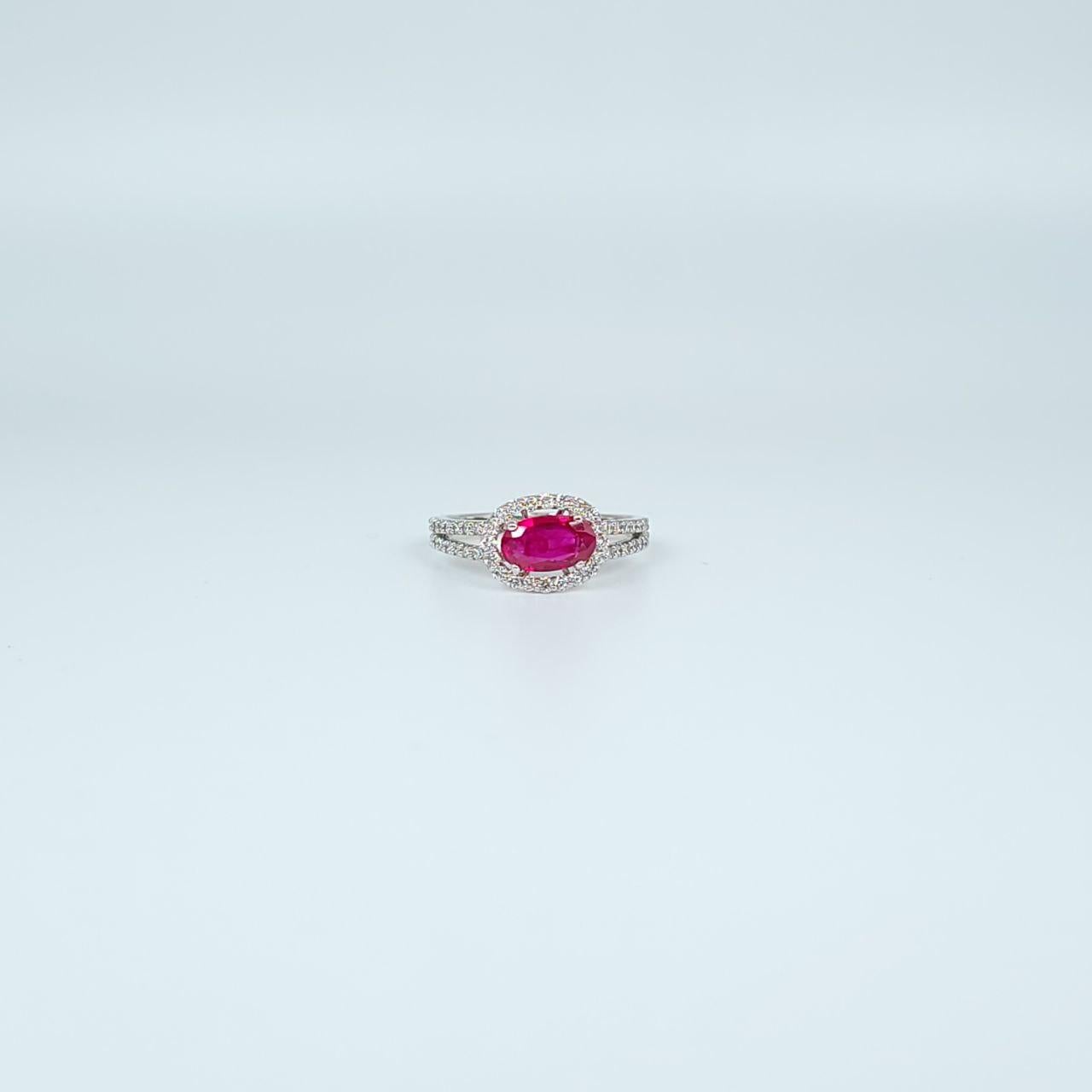 Ruby Diamond Ring 18 Karat White Gold Cocktail Ring Natural Untreated Ruby Ring For Sale 4