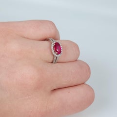 Ruby Diamond Ring 18 Karat White Gold Cocktail Ring Natural Untreated Ruby Ring