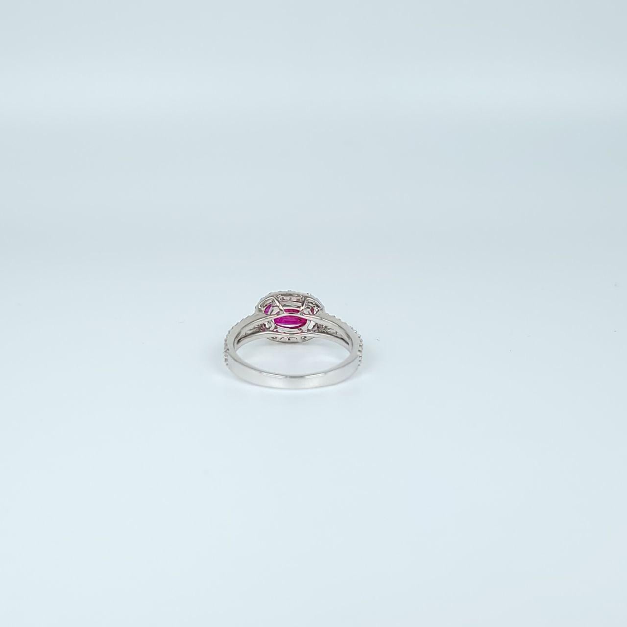 Ruby Diamond Ring 18 Karat White Gold Cocktail Ring Natural Untreated Ruby Ring For Sale 1