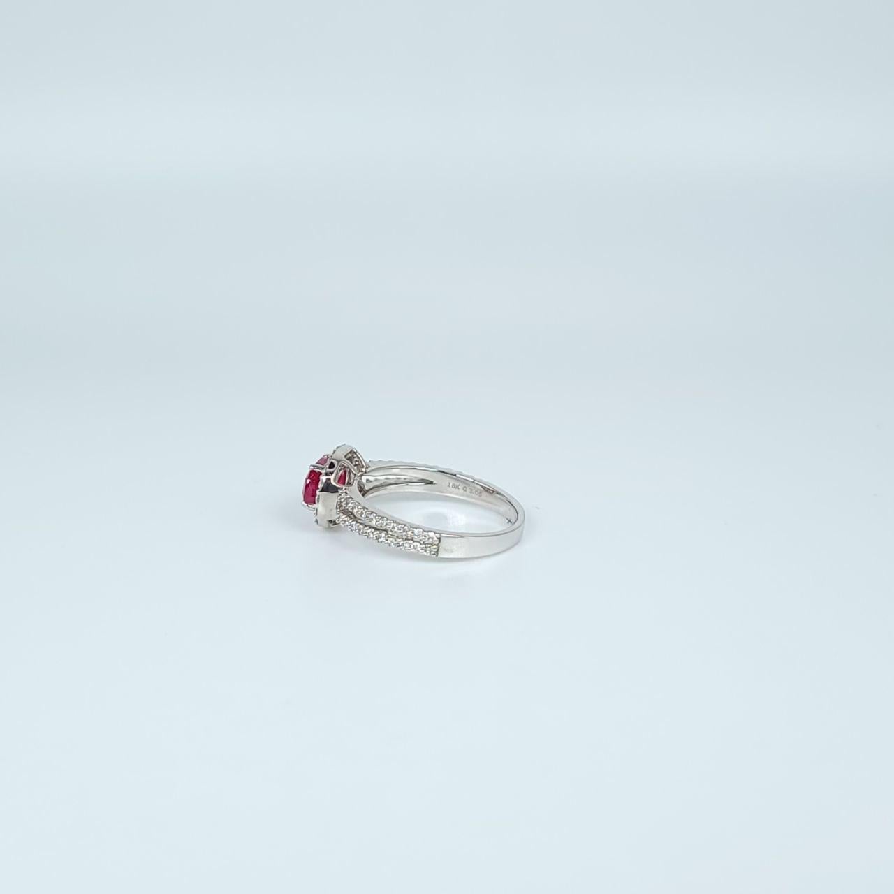 Ruby Diamond Ring 18 Karat White Gold Cocktail Ring Natural Untreated Ruby Ring For Sale 2