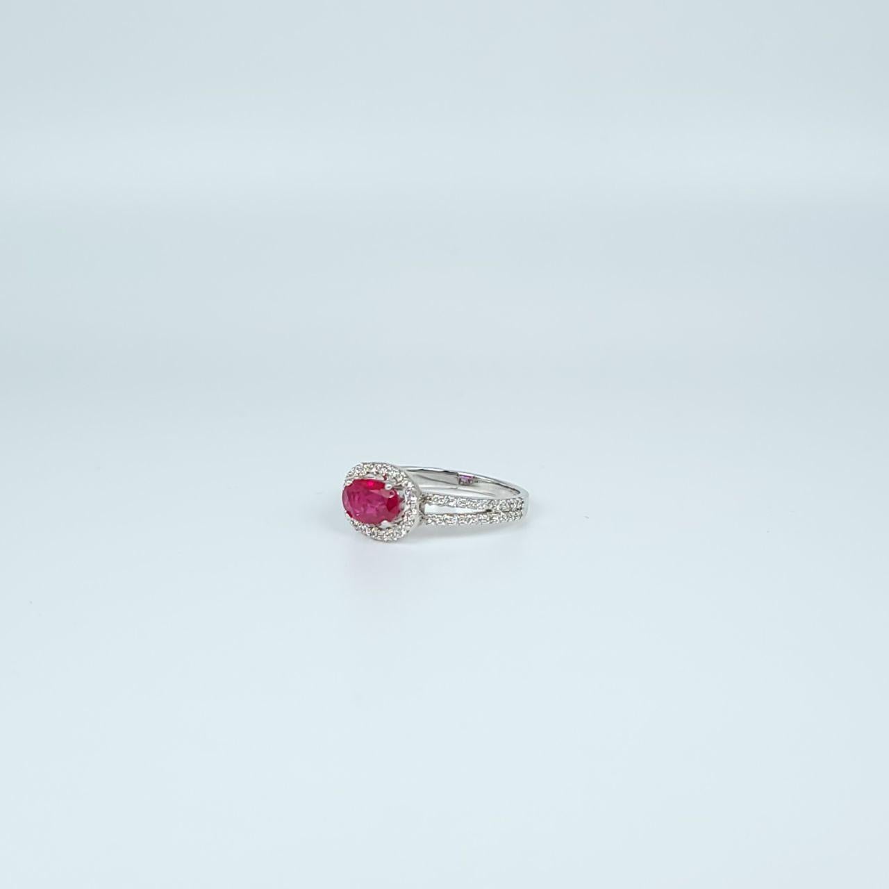 Ruby Diamond Ring 18 Karat White Gold Cocktail Ring Natural Untreated Ruby Ring For Sale 3