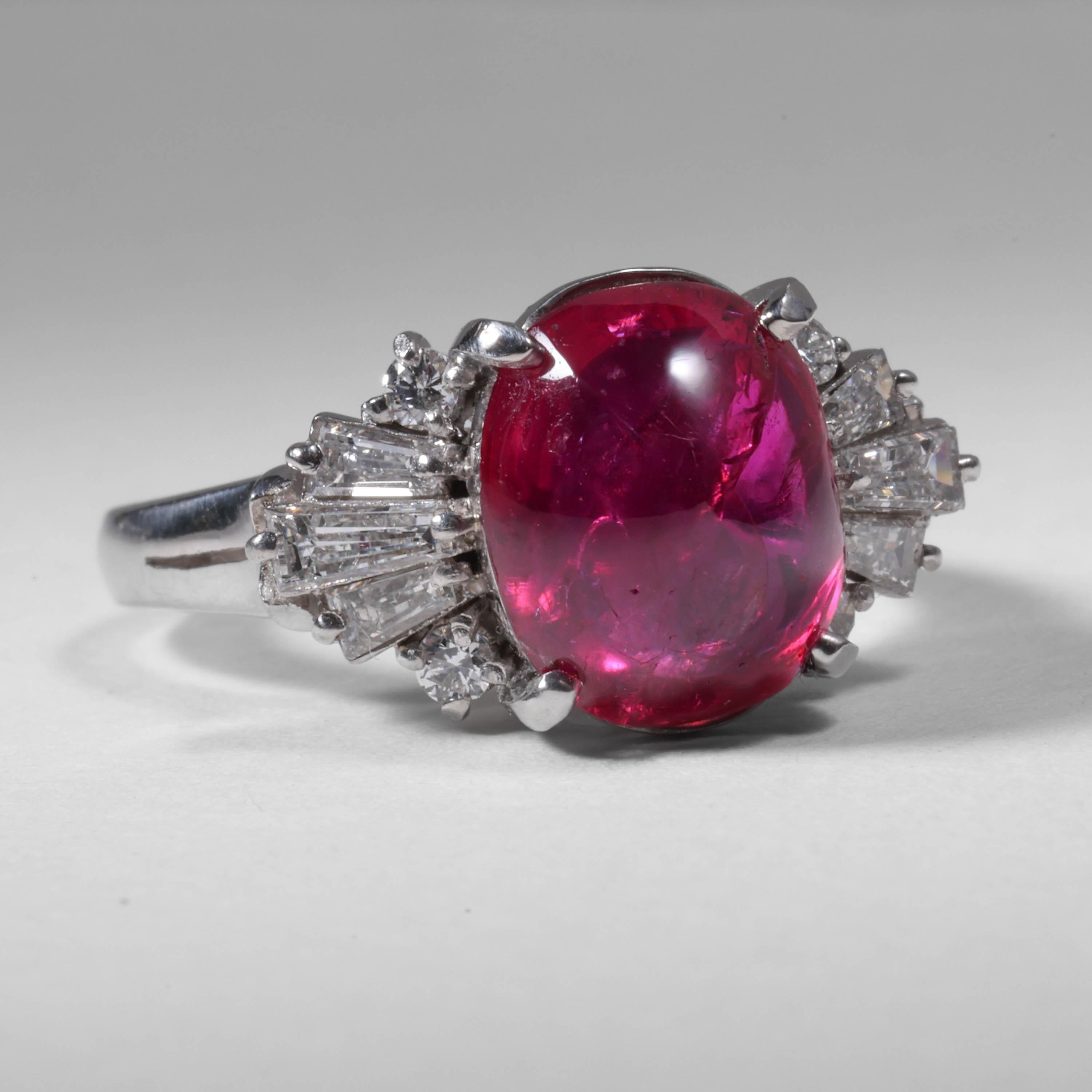 Burma Ruby No-Heat 4.75 Carats Set in Vintage Platinum Mounting, Certified For Sale 2