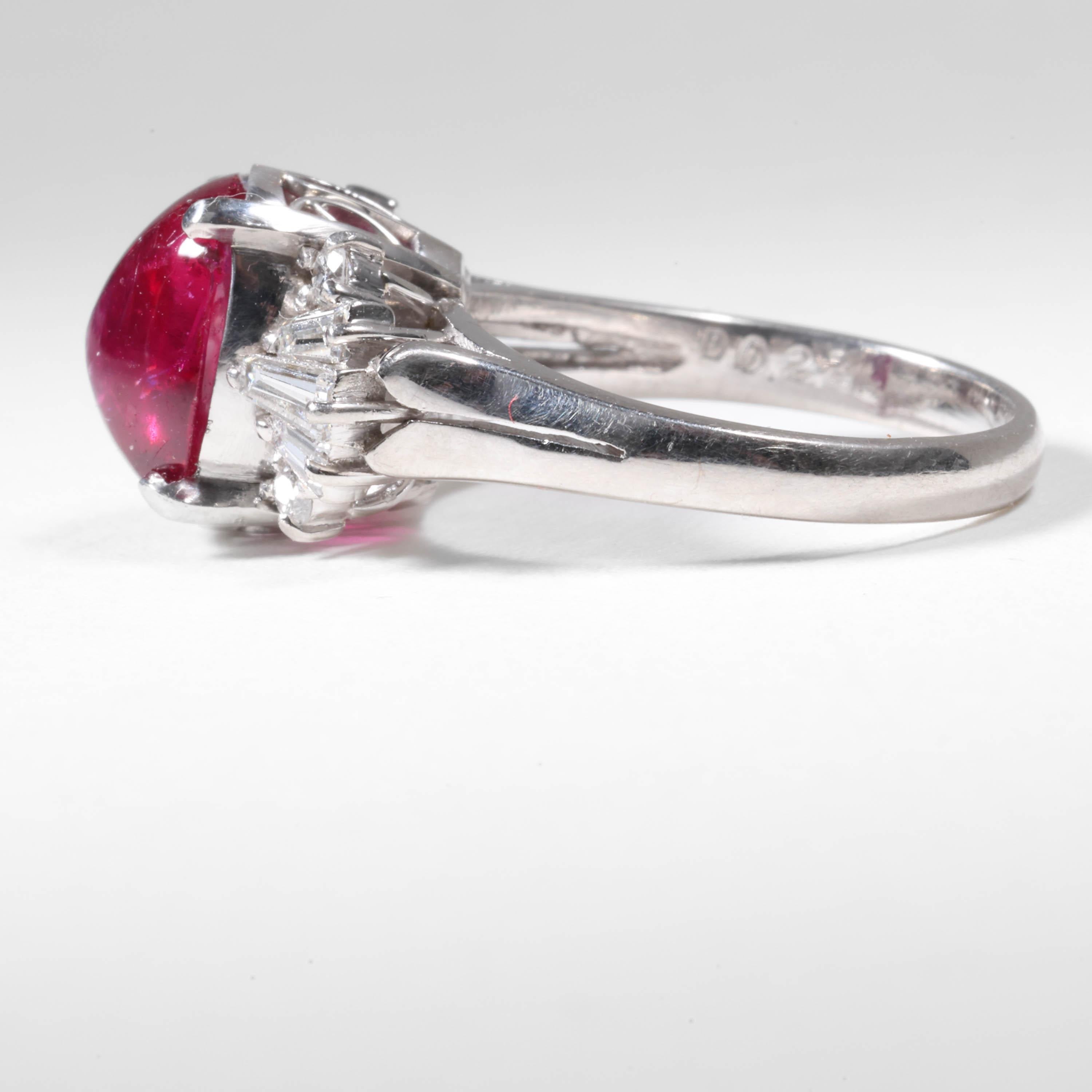 Burma Ruby No-Heat 4.75 Carats Set in Vintage Platinum Mounting, Certified For Sale 3