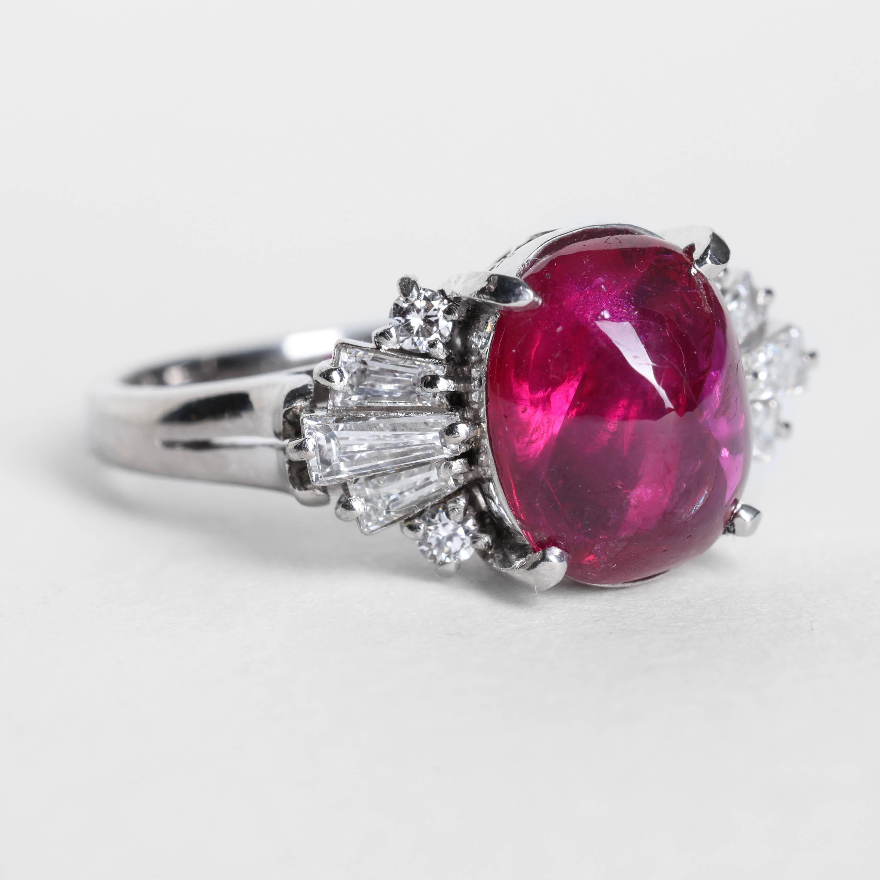 Burma Ruby No-Heat 4.75 Carats Set in Vintage Platinum Mounting, Certified For Sale 4