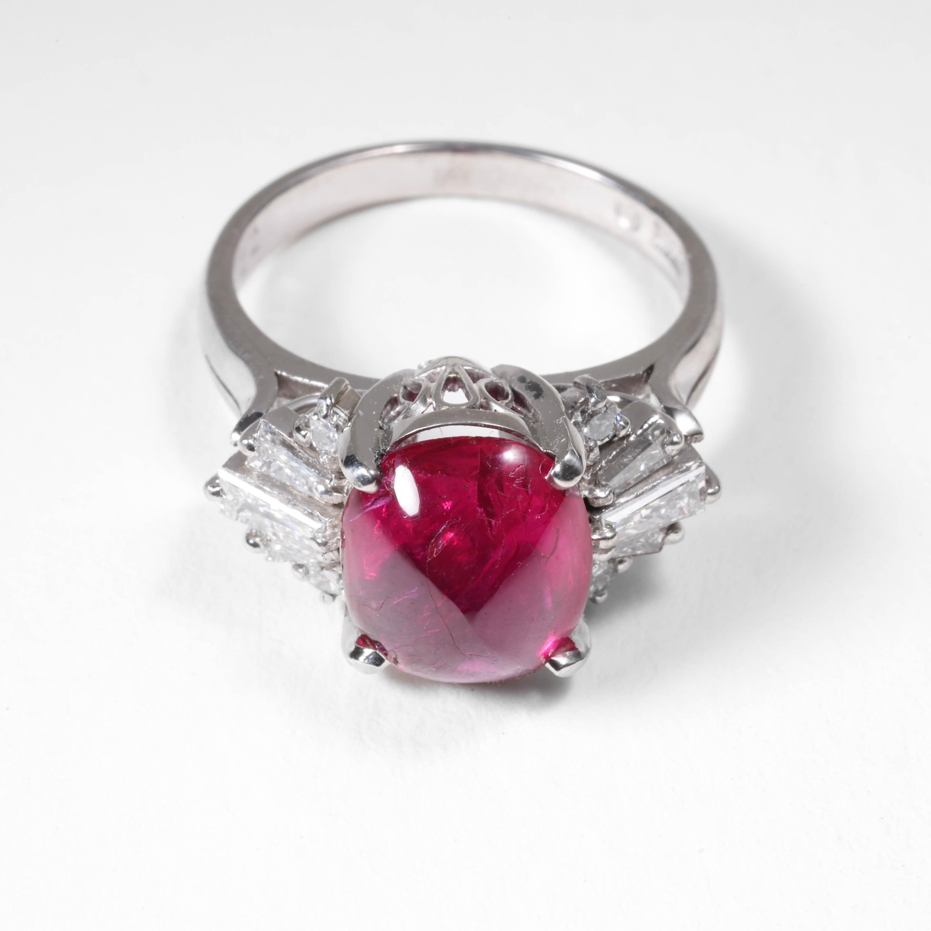 Burma Ruby No-Heat 4.75 Carats Set in Vintage Platinum Mounting, Certified For Sale 5