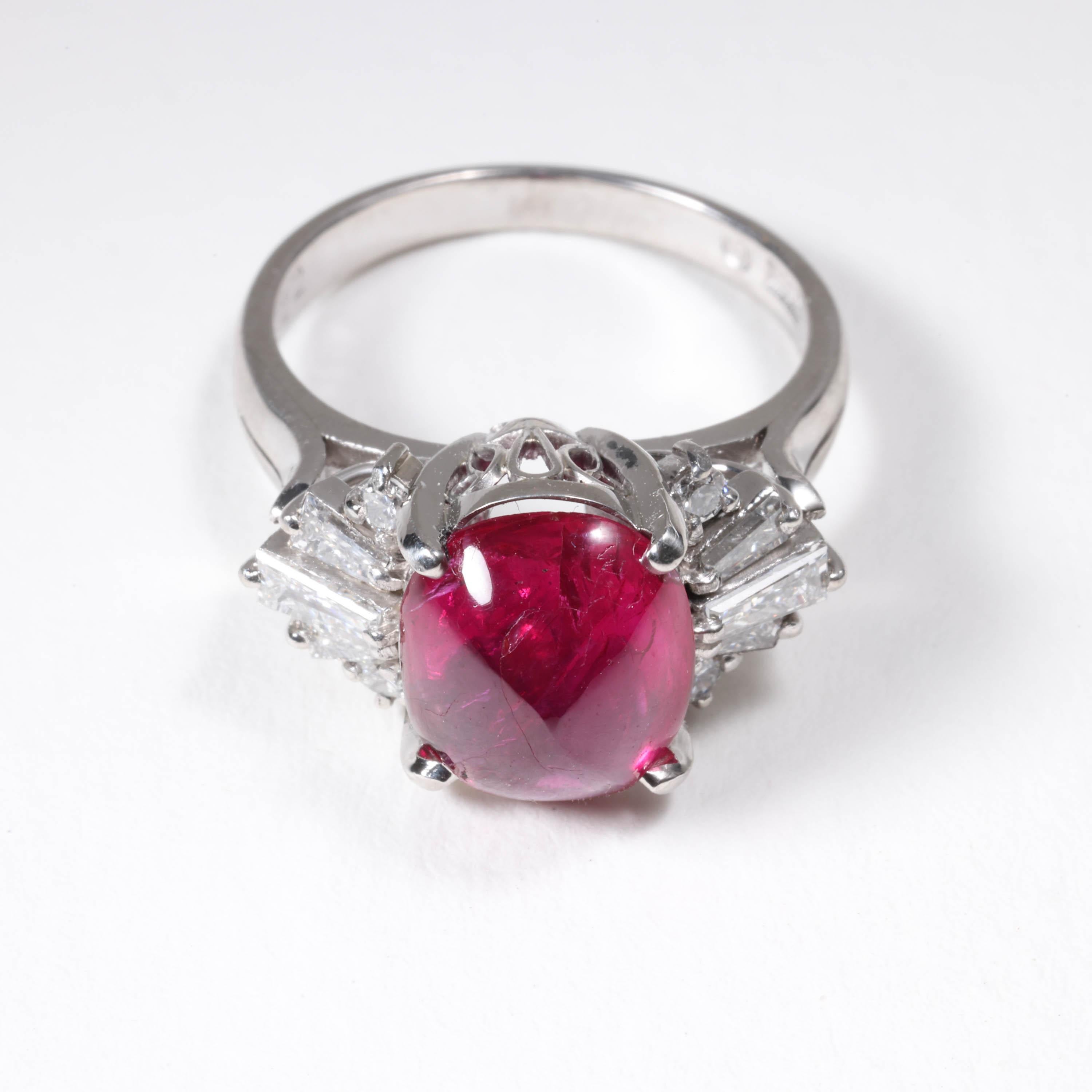 Burma Ruby No-Heat 4.75 Carats Set in Vintage Platinum Mounting, Certified For Sale 7