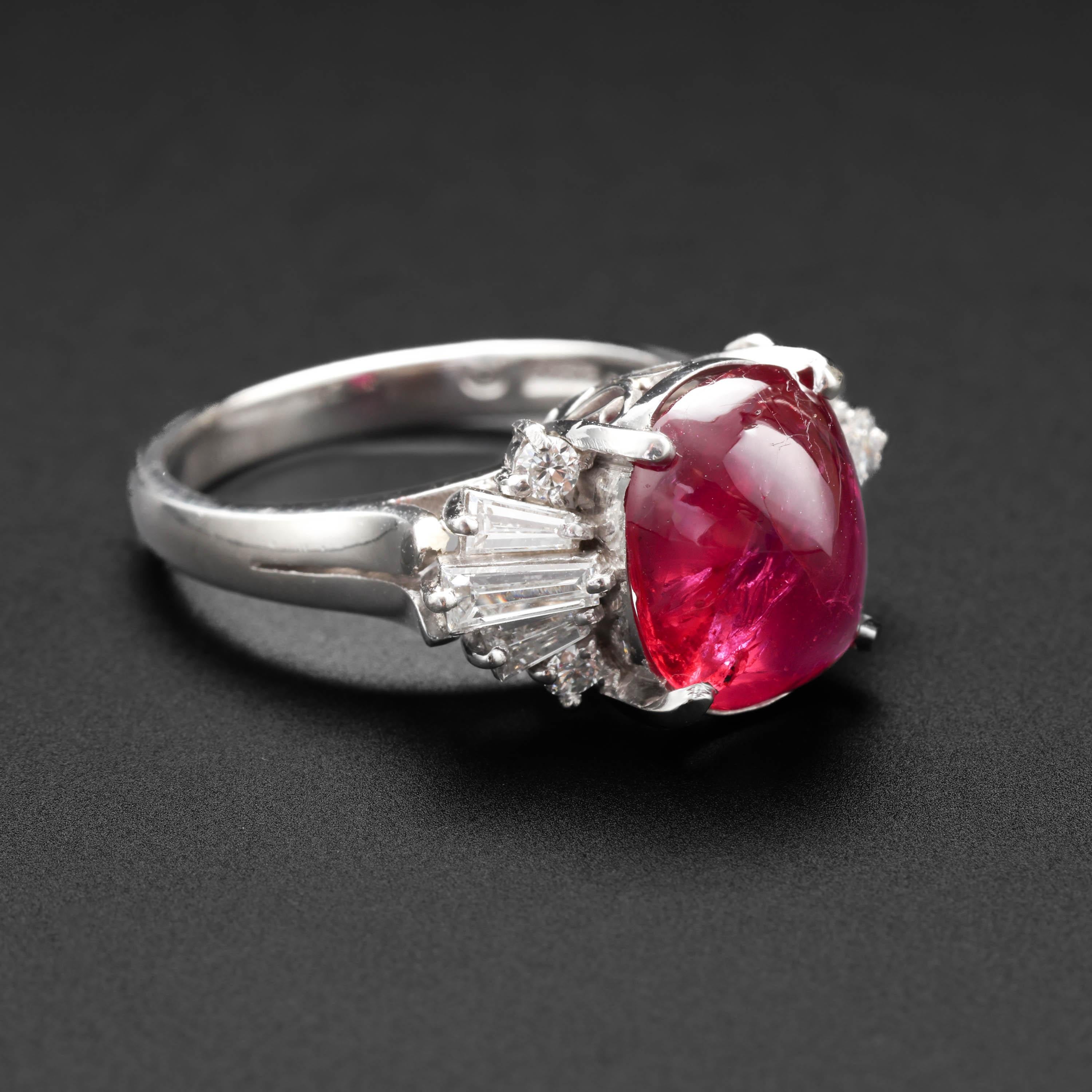 Contemporary Ruby & Diamond Ring 4.75 Carat Certified Burma No-Heat  For Sale