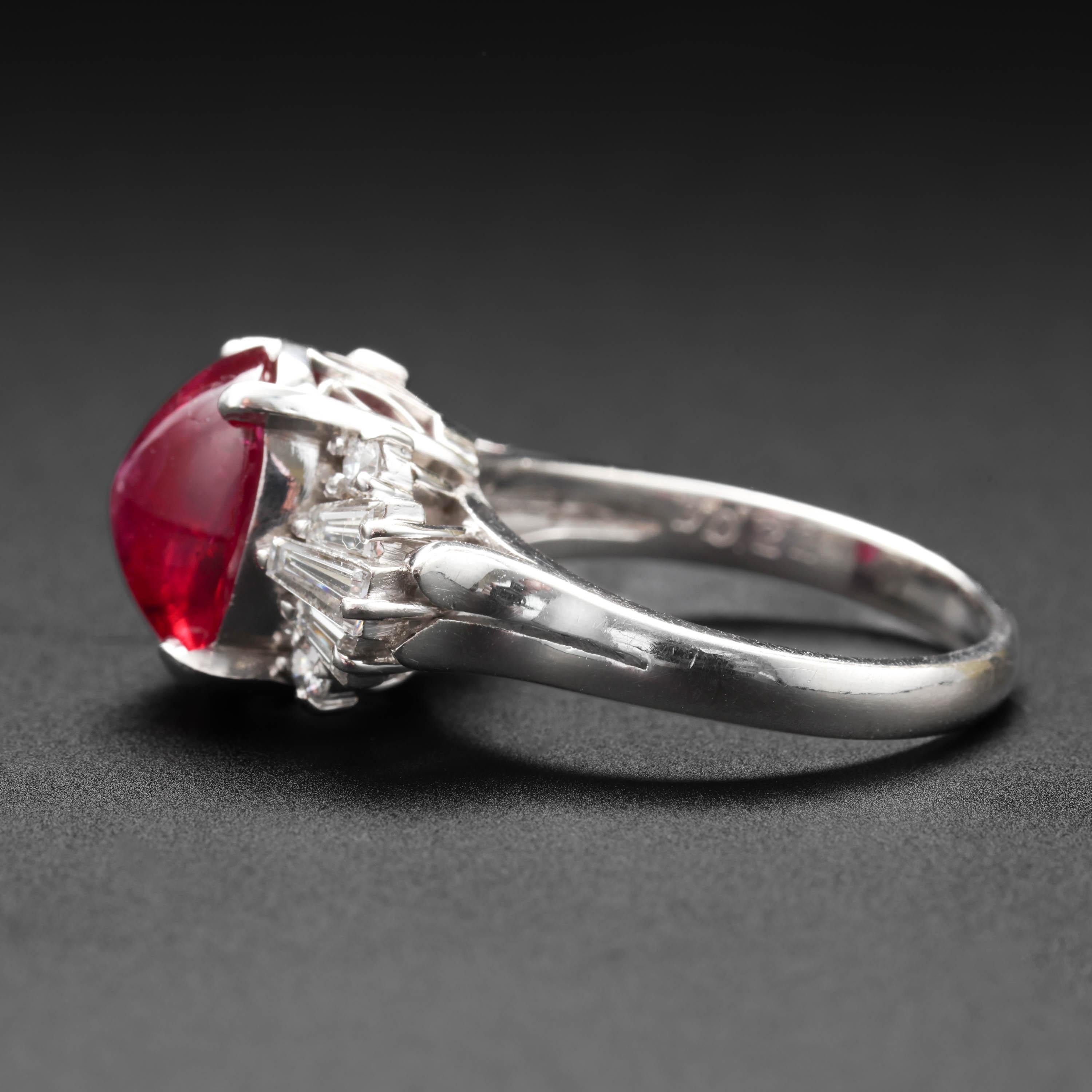 Sugarloaf Cabochon Ruby & Diamond Ring 4.75 Carat Certified Burma No-Heat  For Sale